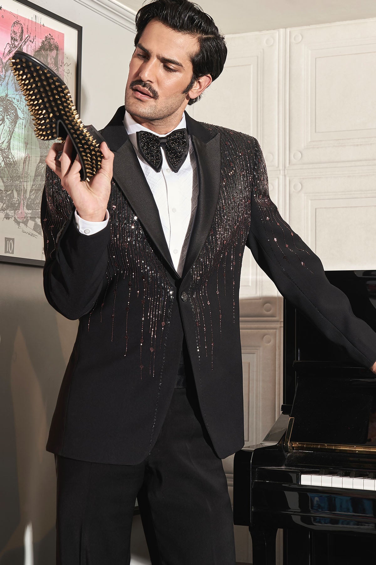 Noir Cascade Embroidered Tuxedo Set