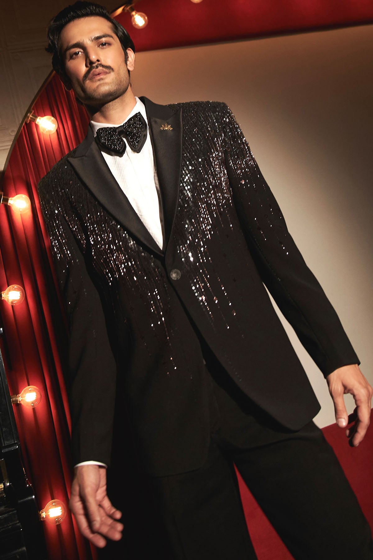 Noir Cascade Embroidered Tuxedo Set