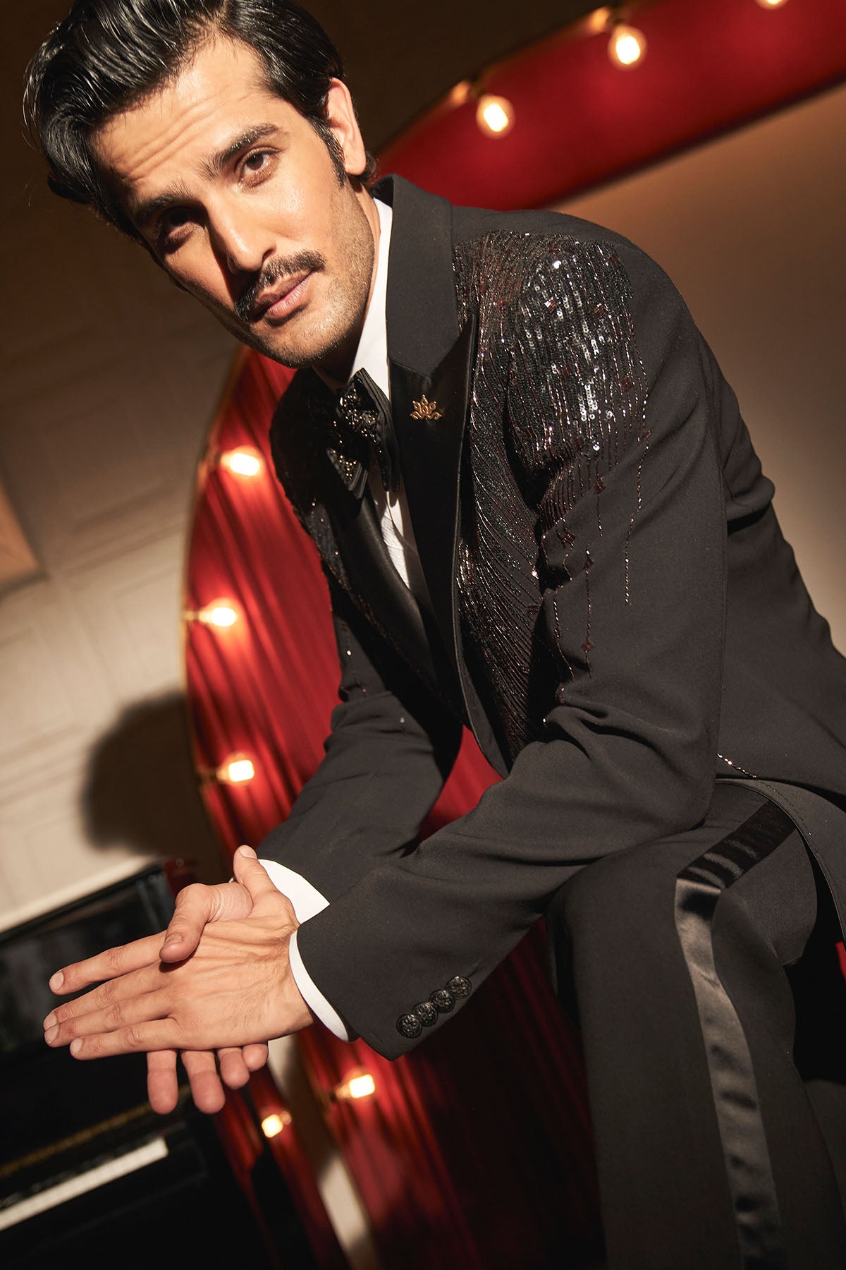 Noir Cascade Embroidered Tuxedo Set