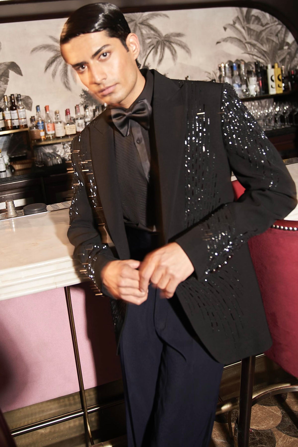 Noir Butterfly Embroidered Tuxedo Set