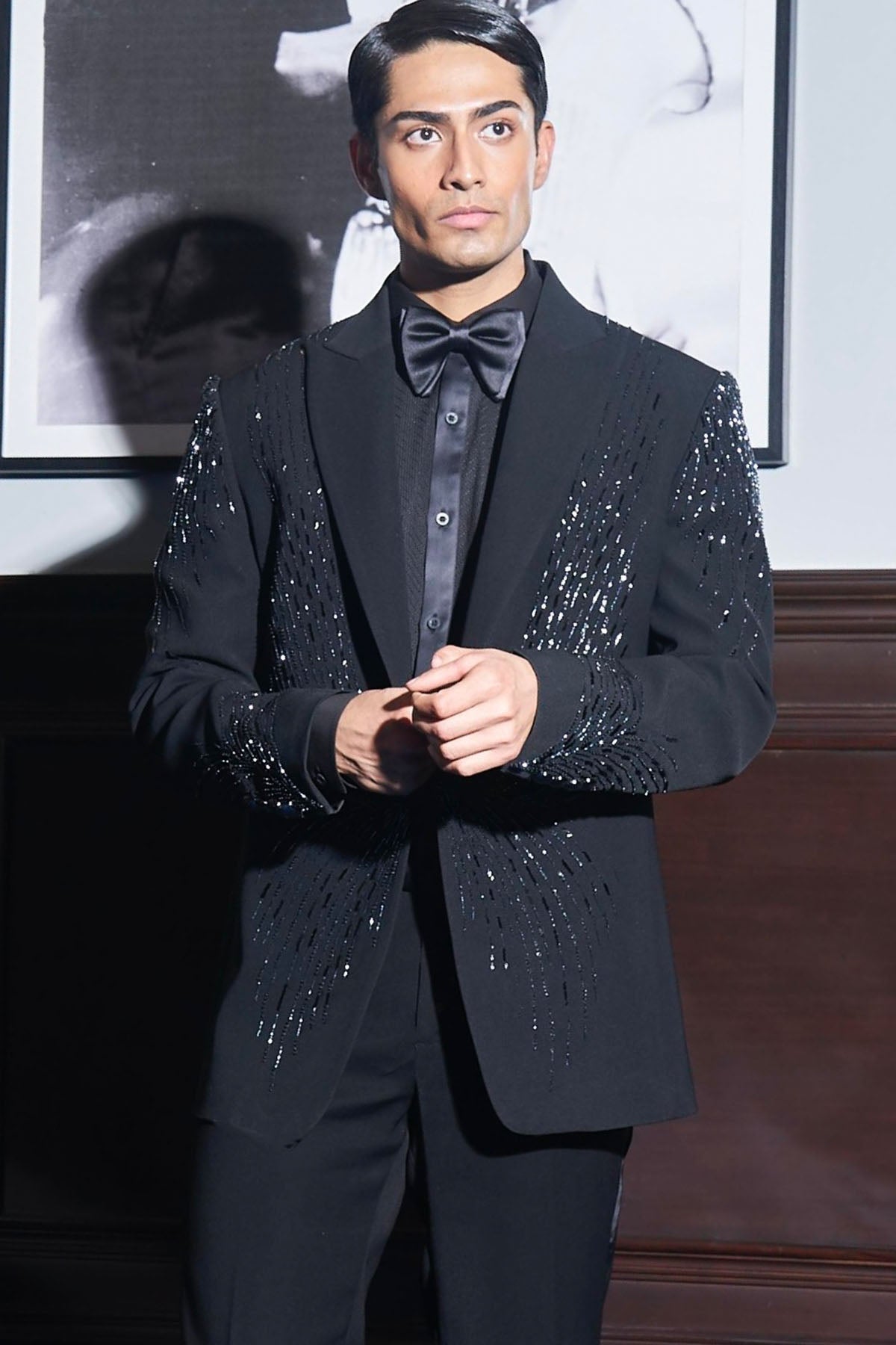 Noir Butterfly Embroidered Tuxedo Set