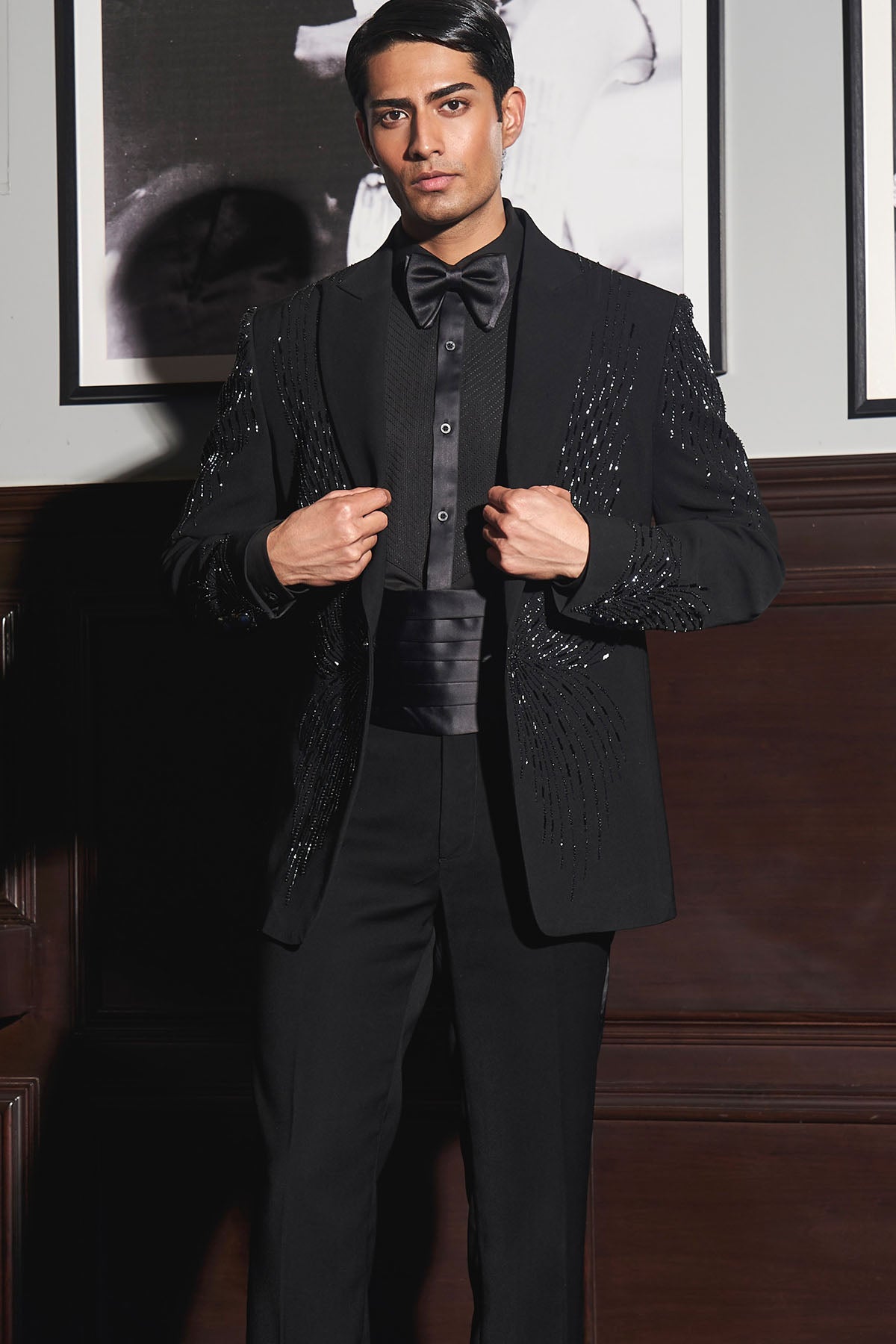 Noir Butterfly Embroidered Tuxedo Set