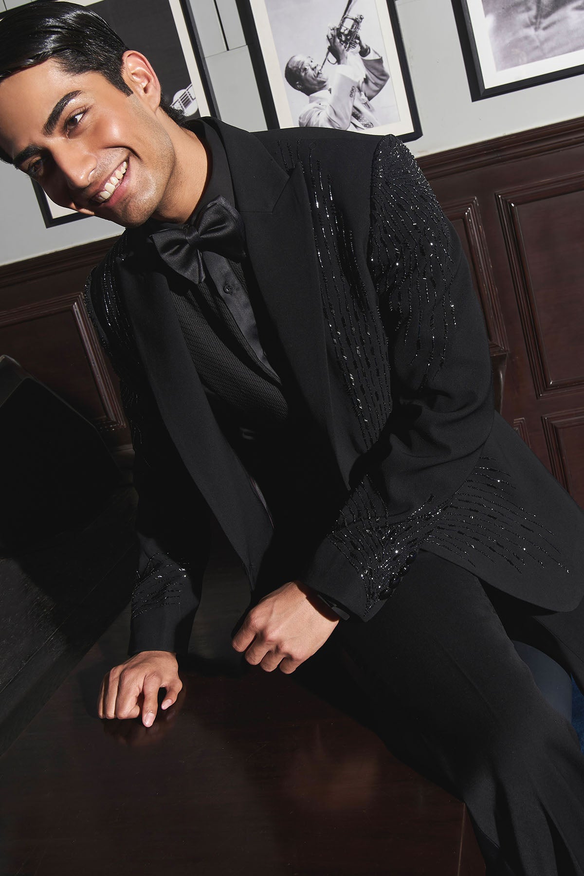 Noir Butterfly Embroidered Tuxedo Set