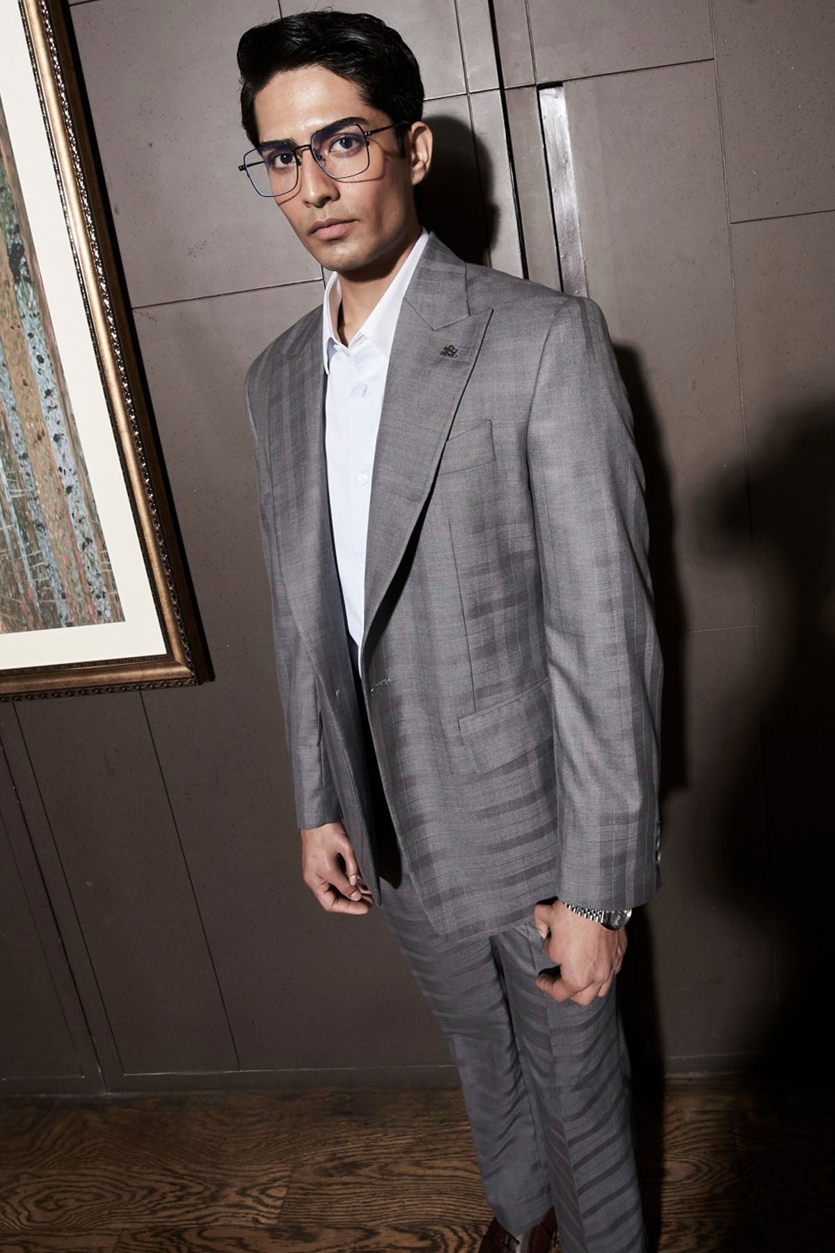 Steel Grey Self-Checkered Statement Suit