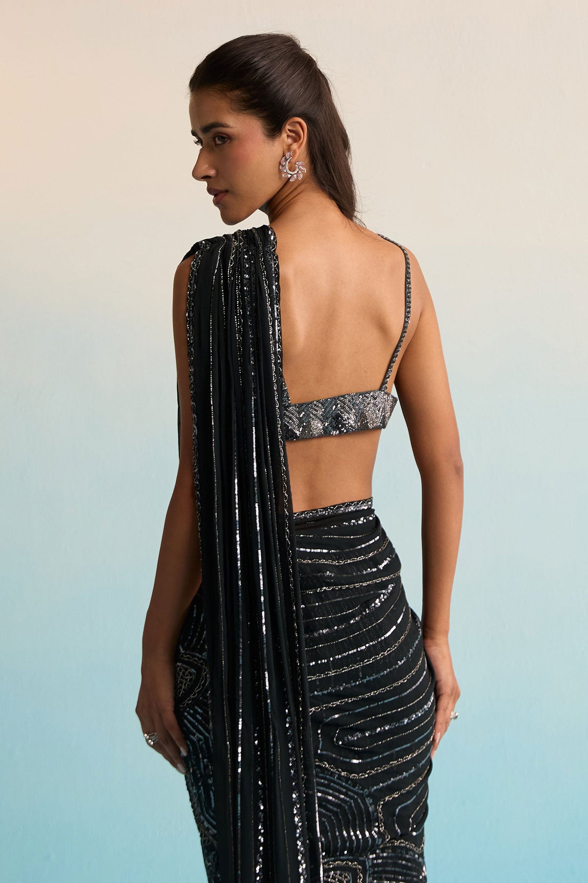 Azure Noir Cutdana Drape Saree