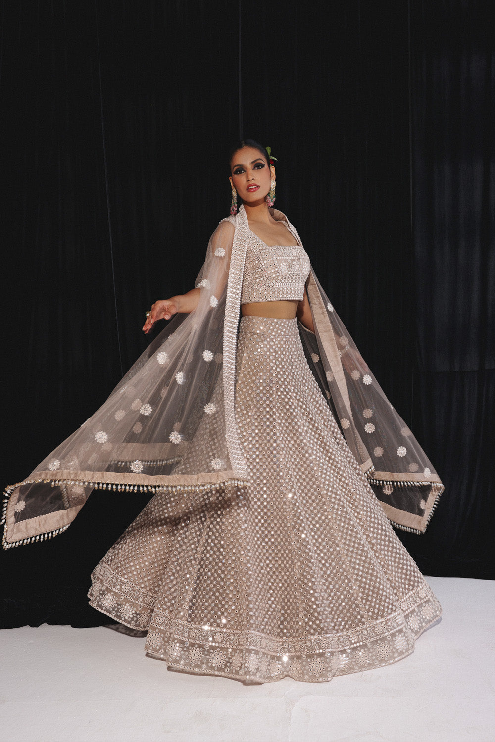 MIRRORWORK AND BEADWORK LEHENGA SET