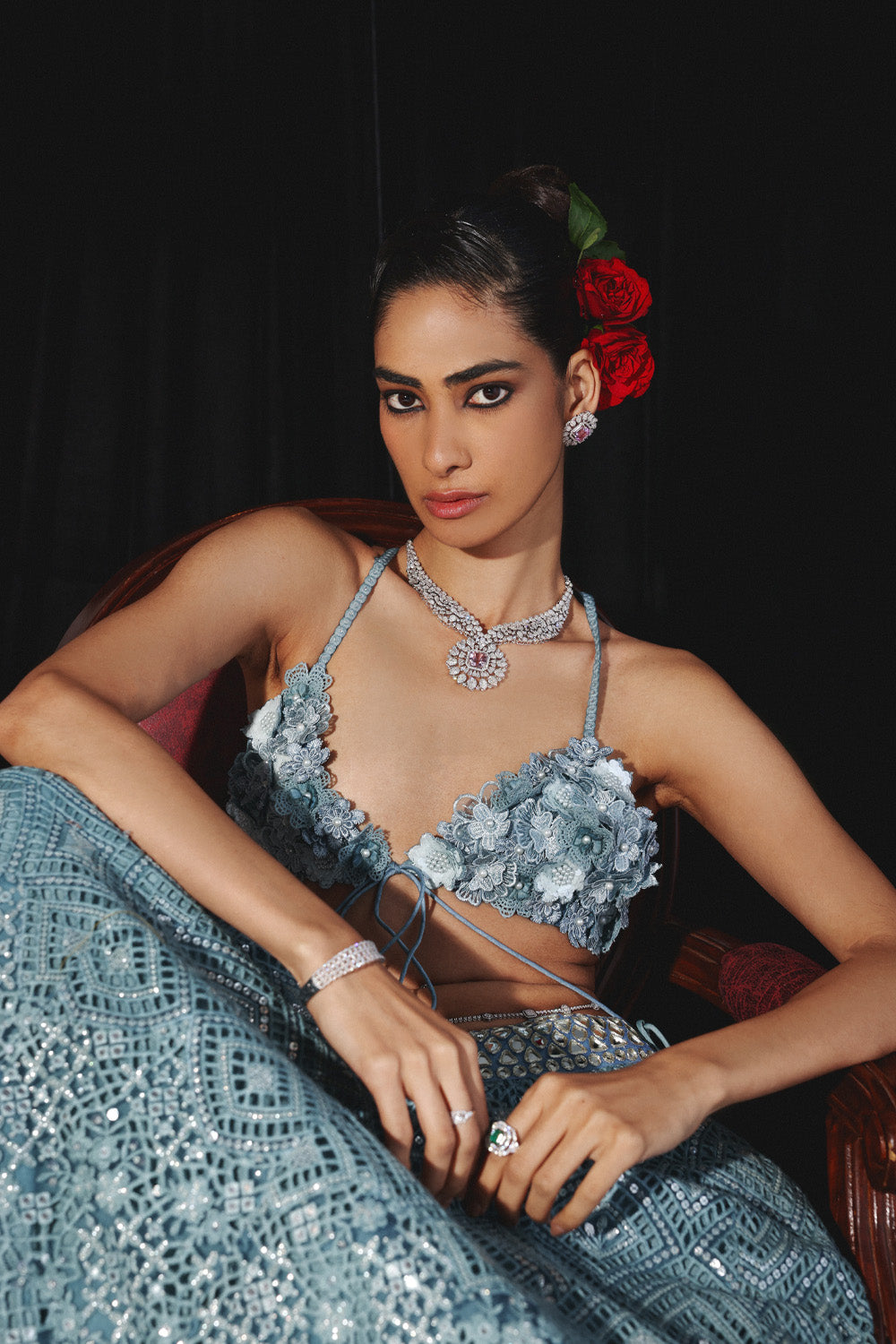 Lace work lehenga Set with Mirror Work