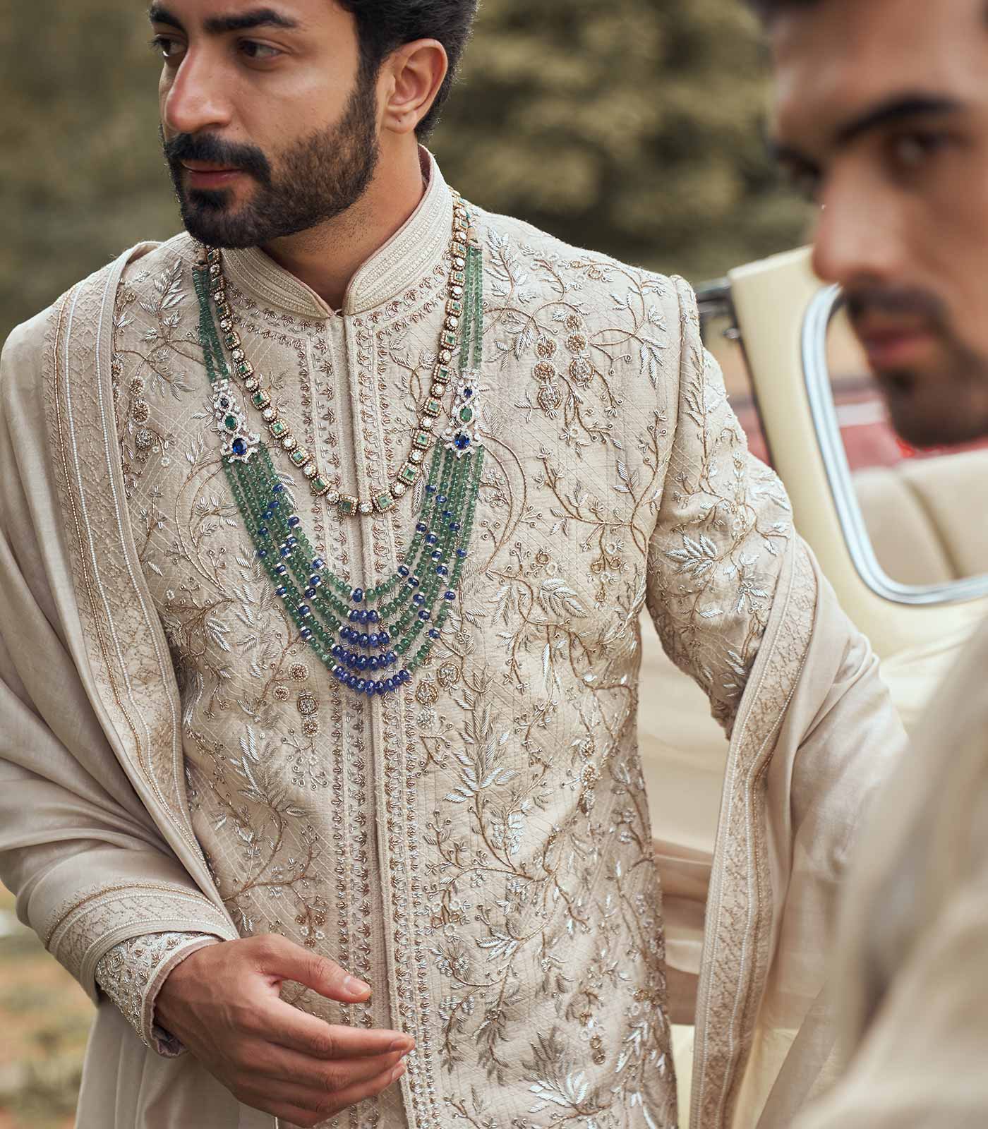 LEAF GEOMETRIC EMBROIDERED SHERWANI SET