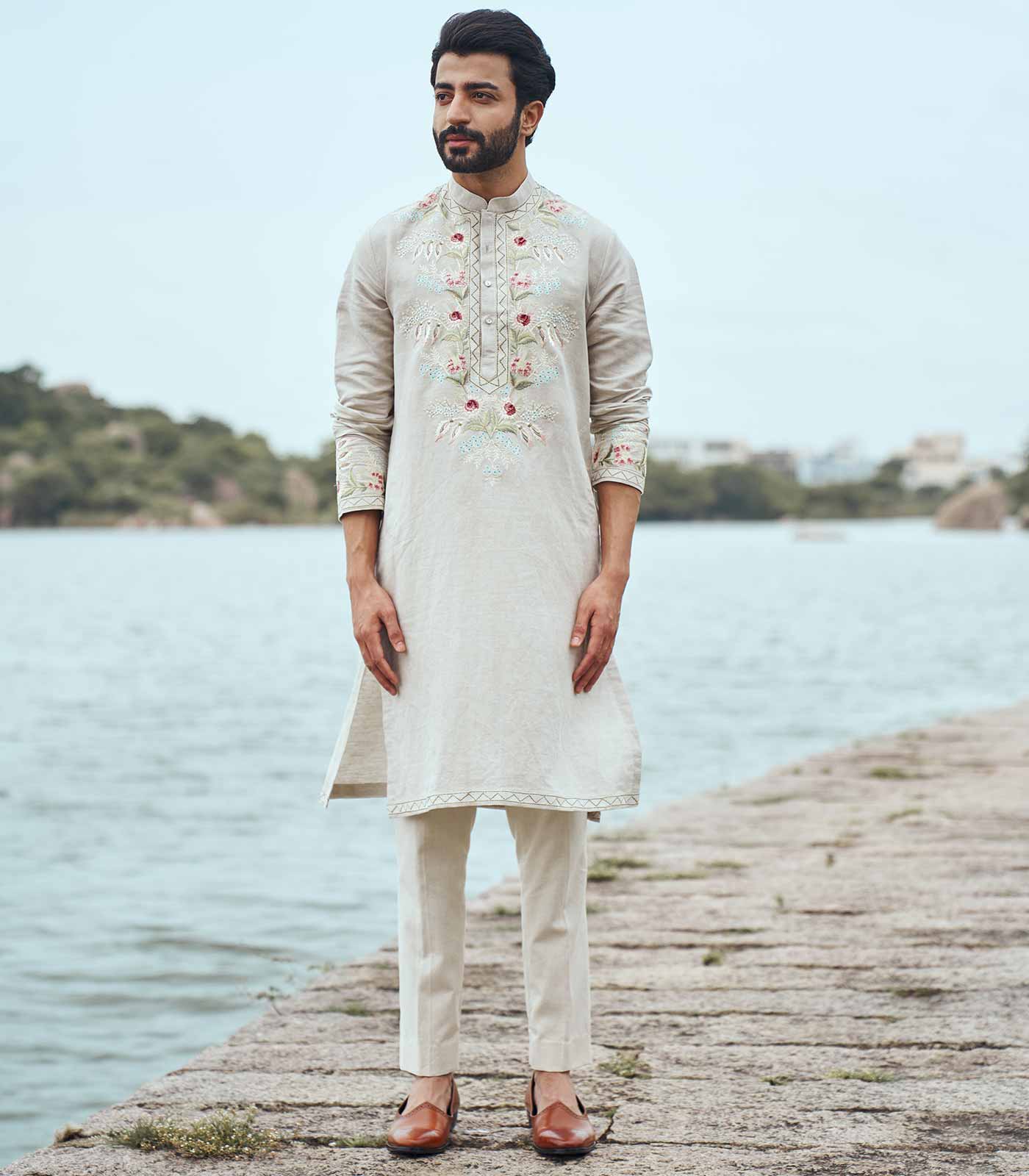 IVORY THREAD WORK KURTA SET