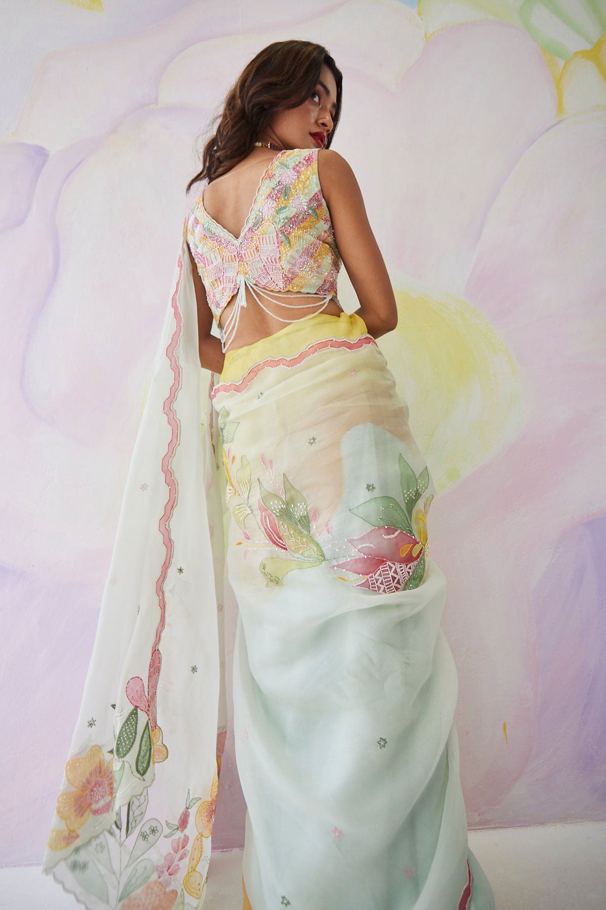 Eden Pastel Green Floral Saree
