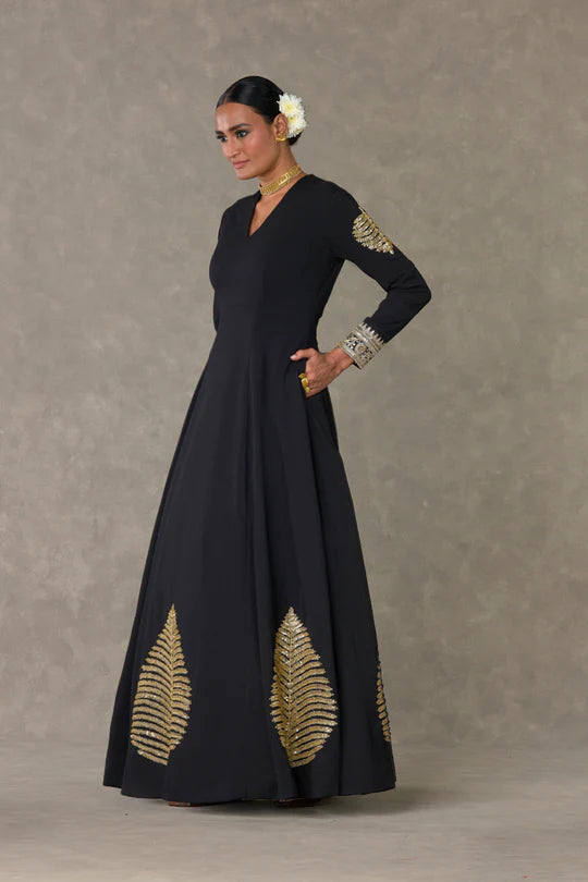 Black Kashmiri Leaf Gown