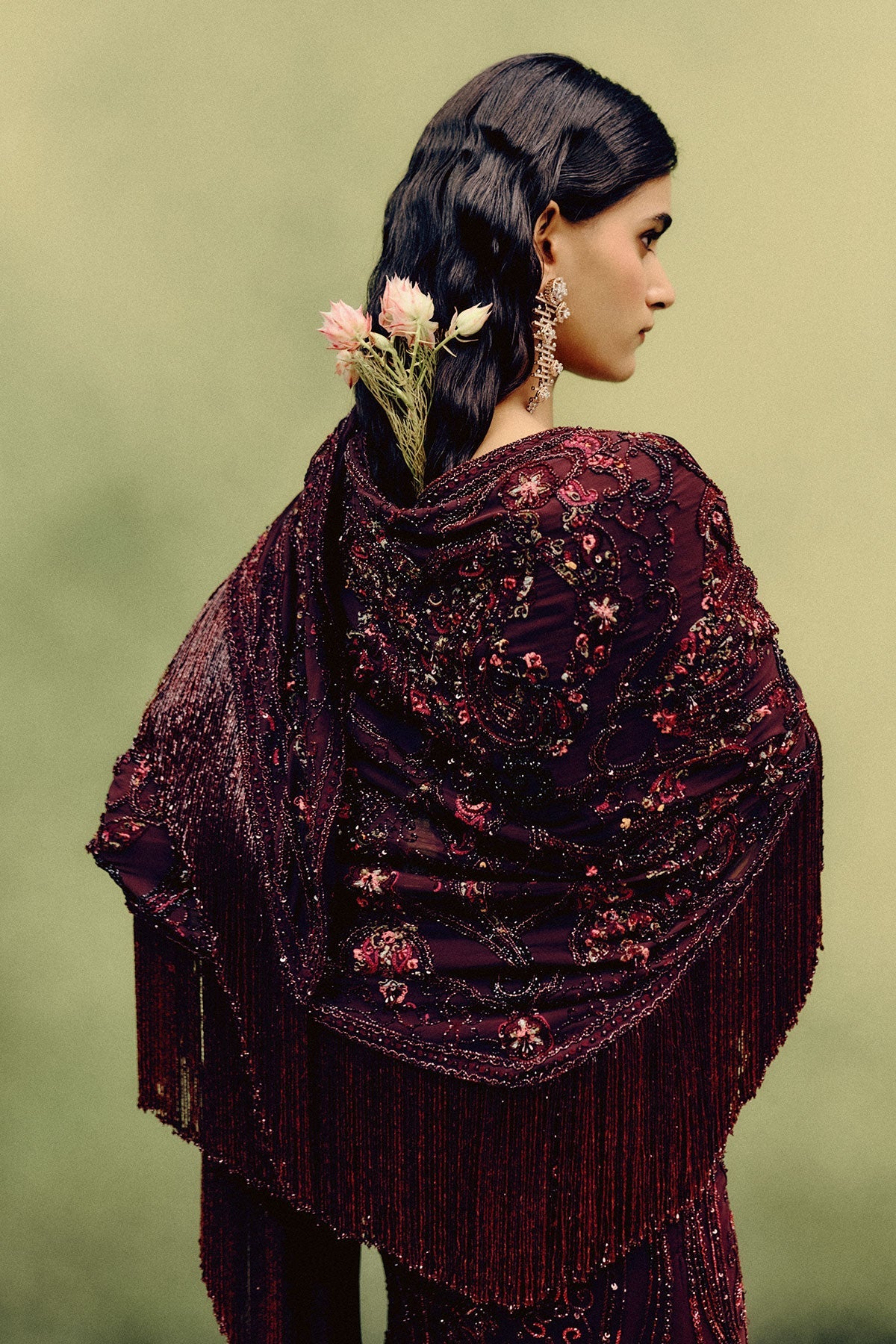 Sangria gown with Cape drape