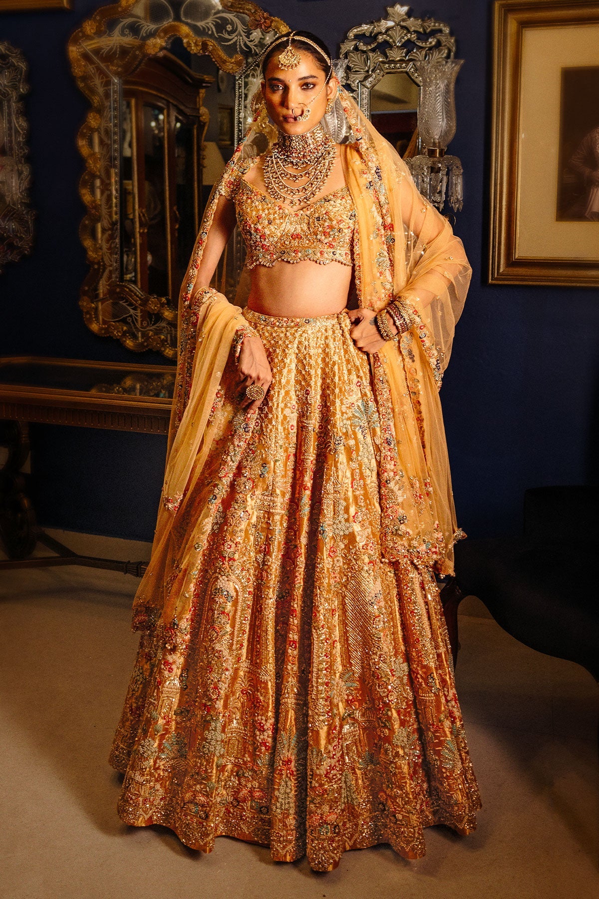 Oraya Gold Tissue Bridal Lehenga
