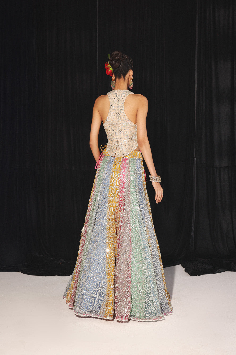 MIRRORWORK MULTI COLOR PANEL LEHENGA SET