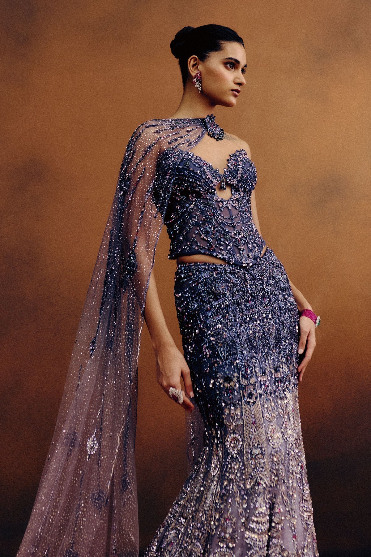 Aurora Violette Corset & Skirt Set with Dupatta