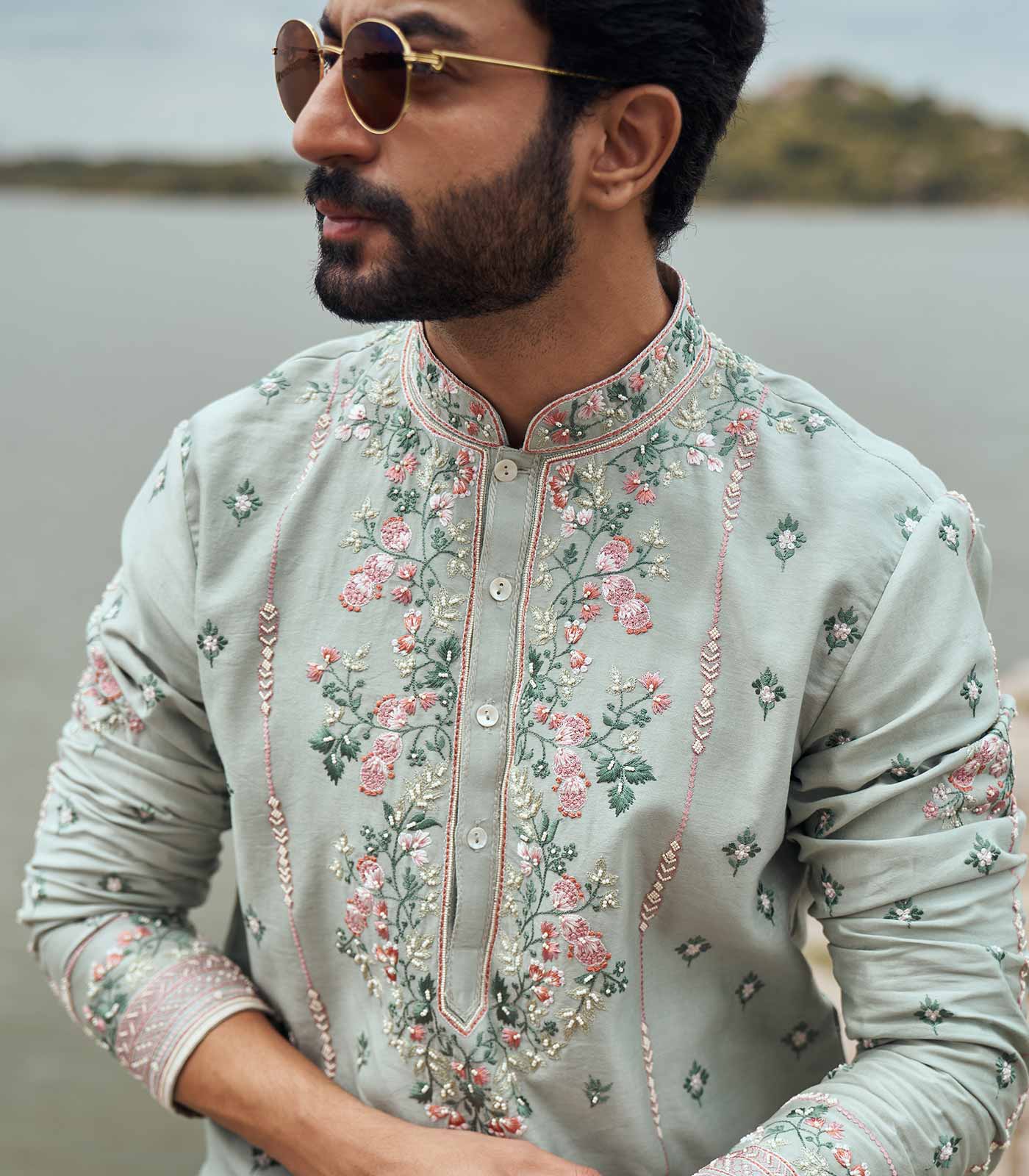 SAGE GREEN TUTTY FRUITY KURTA SET