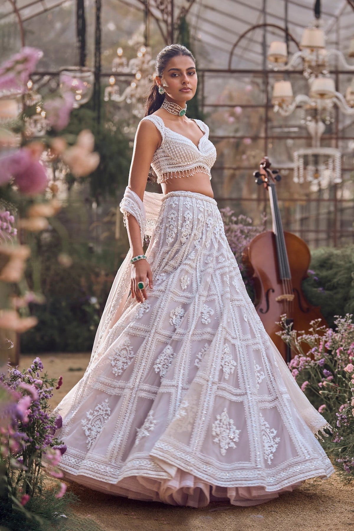 Ice Grey Pearl Lehenga Set