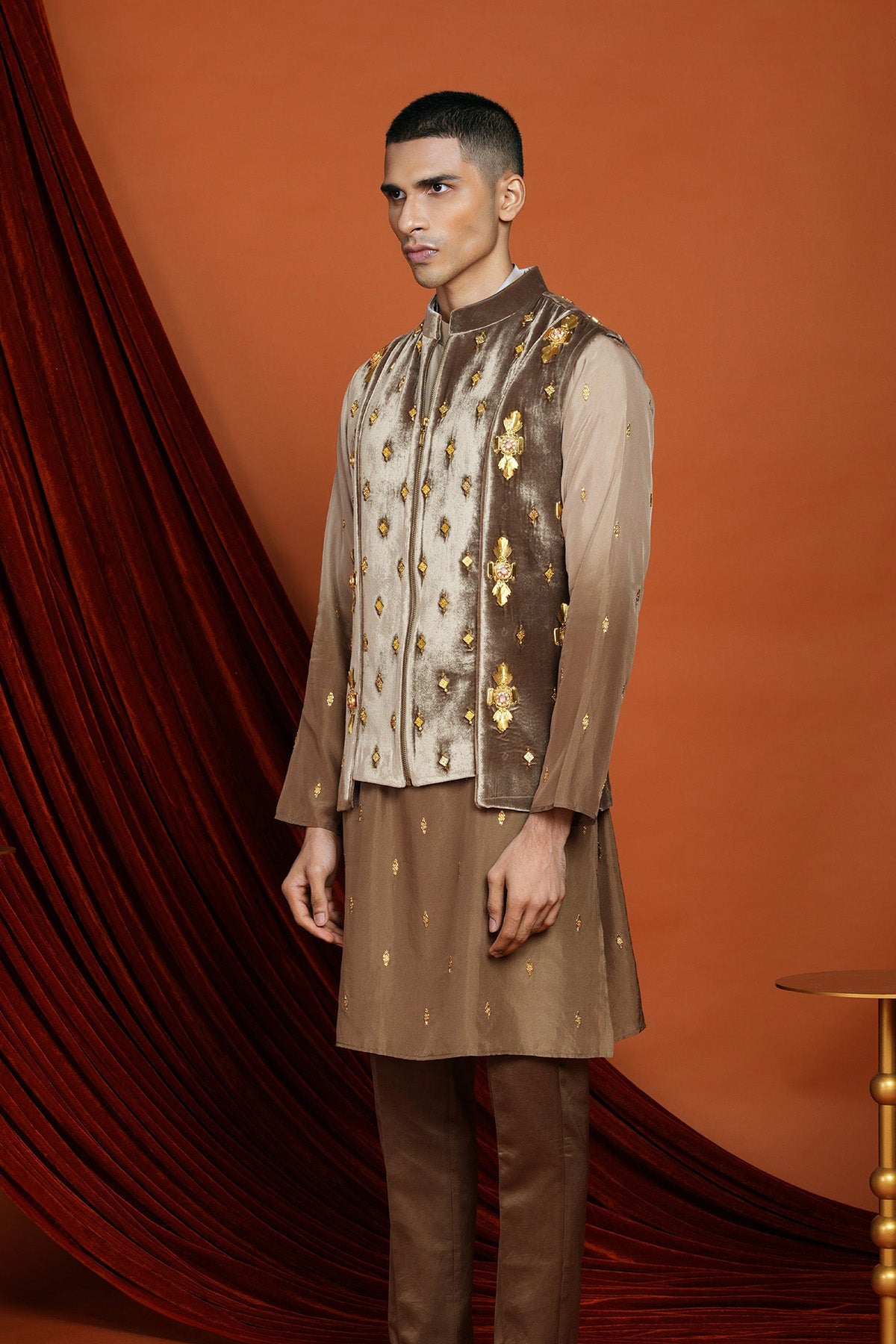 ASHER BROWN VEST JACKET SET