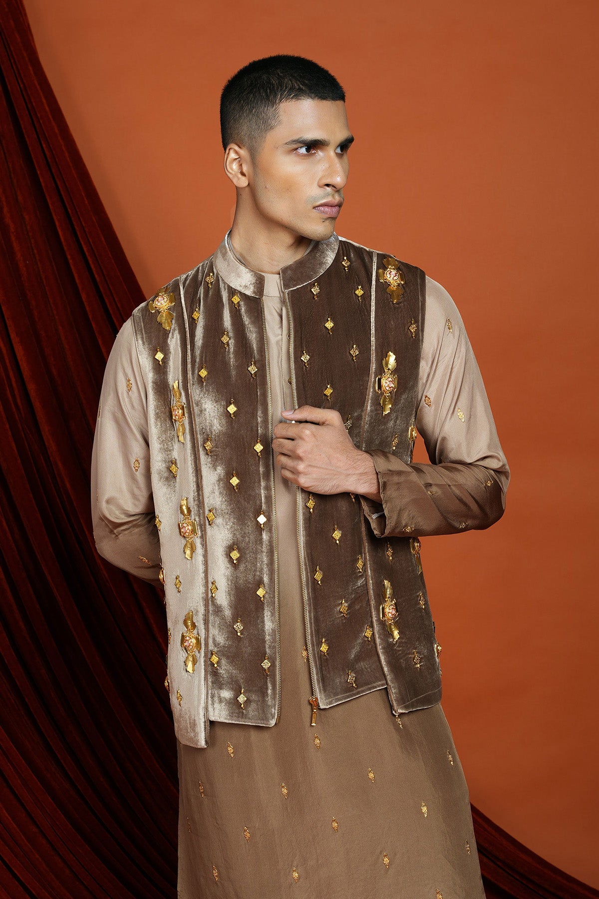 ASHER BROWN VEST JACKET SET