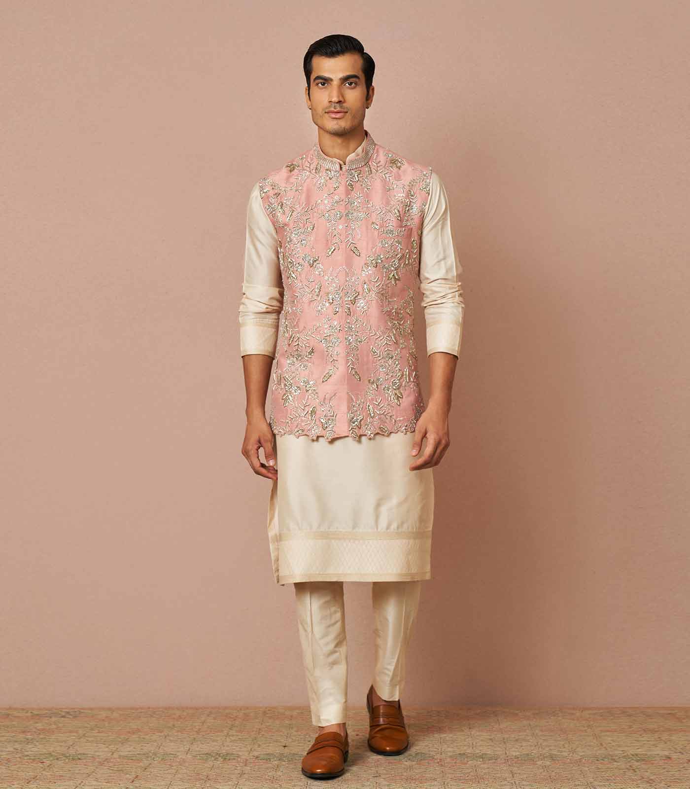 BLUSH PINK RAWSILK DARIUS BANDI KURTA SET