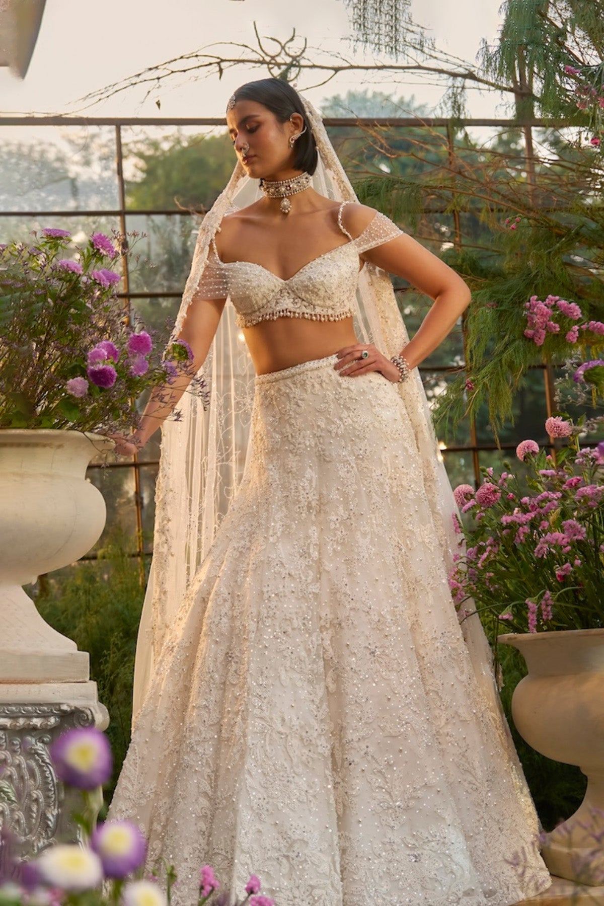 Ivory Pearl & Sequin Lehenga Set