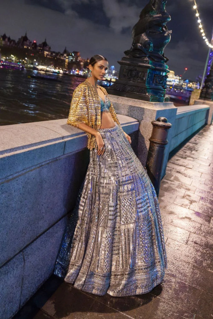 Antique Silver Sequin Lehenga Set  Studio East6