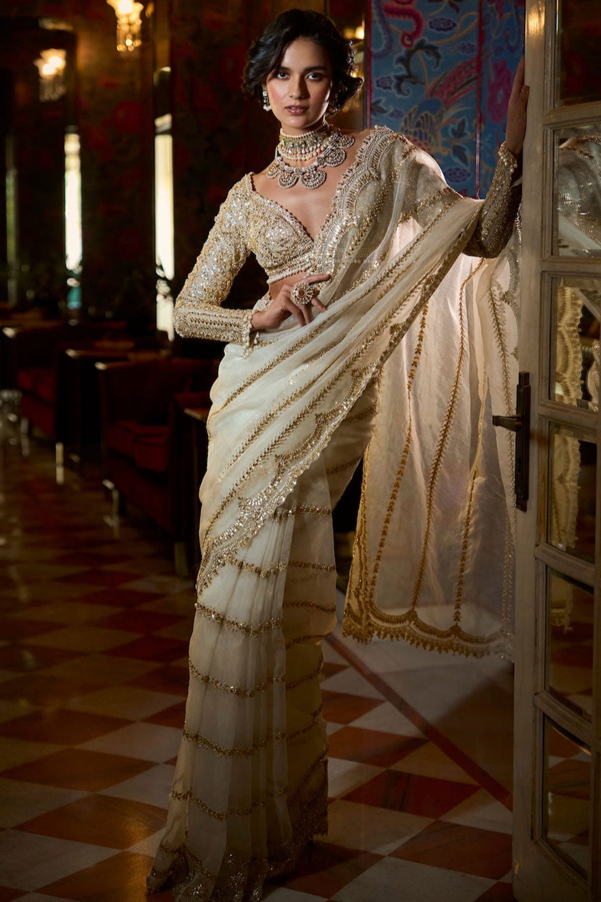 Ivory Gold Gota Patti Saree