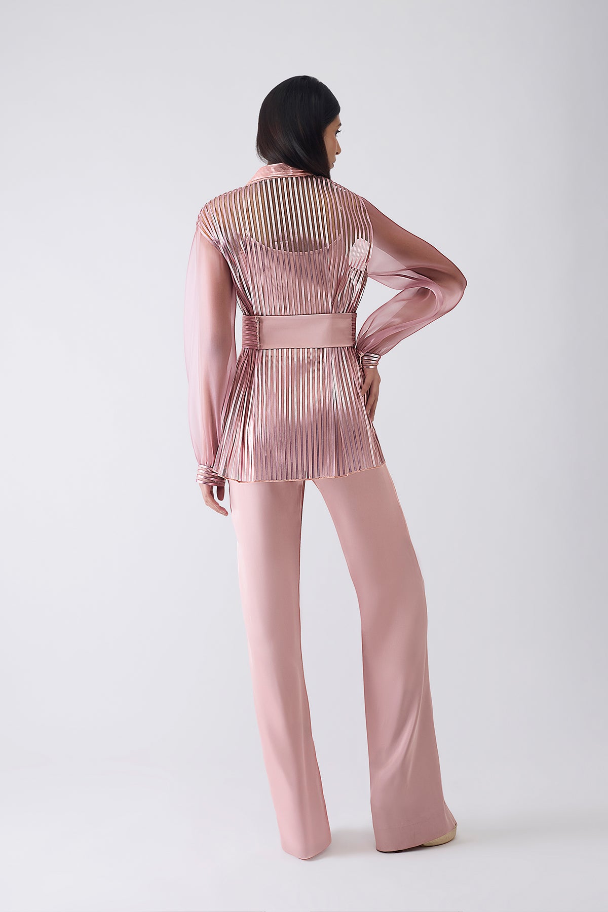 Metallic Structured Cape With Pants And Slip And Belt