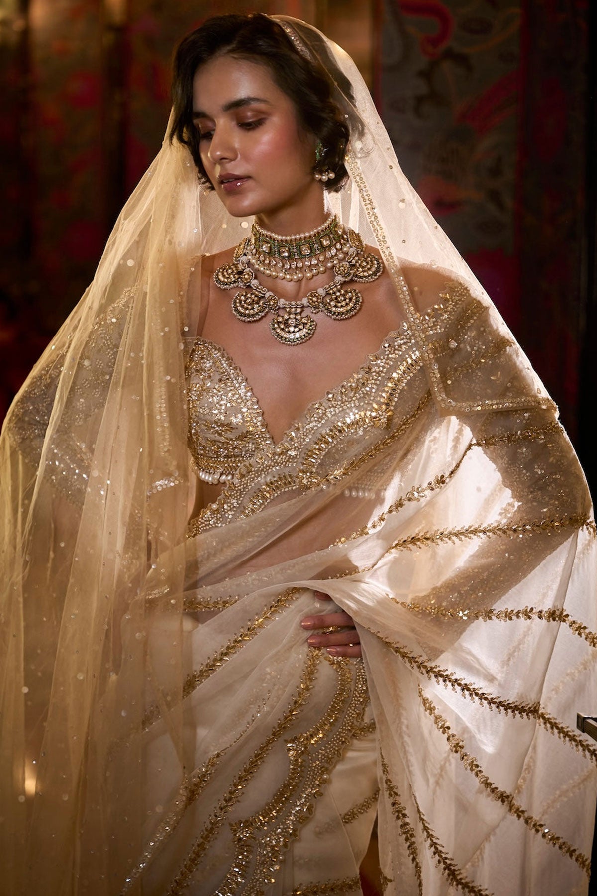 Ivory Gold Gota Patti Saree