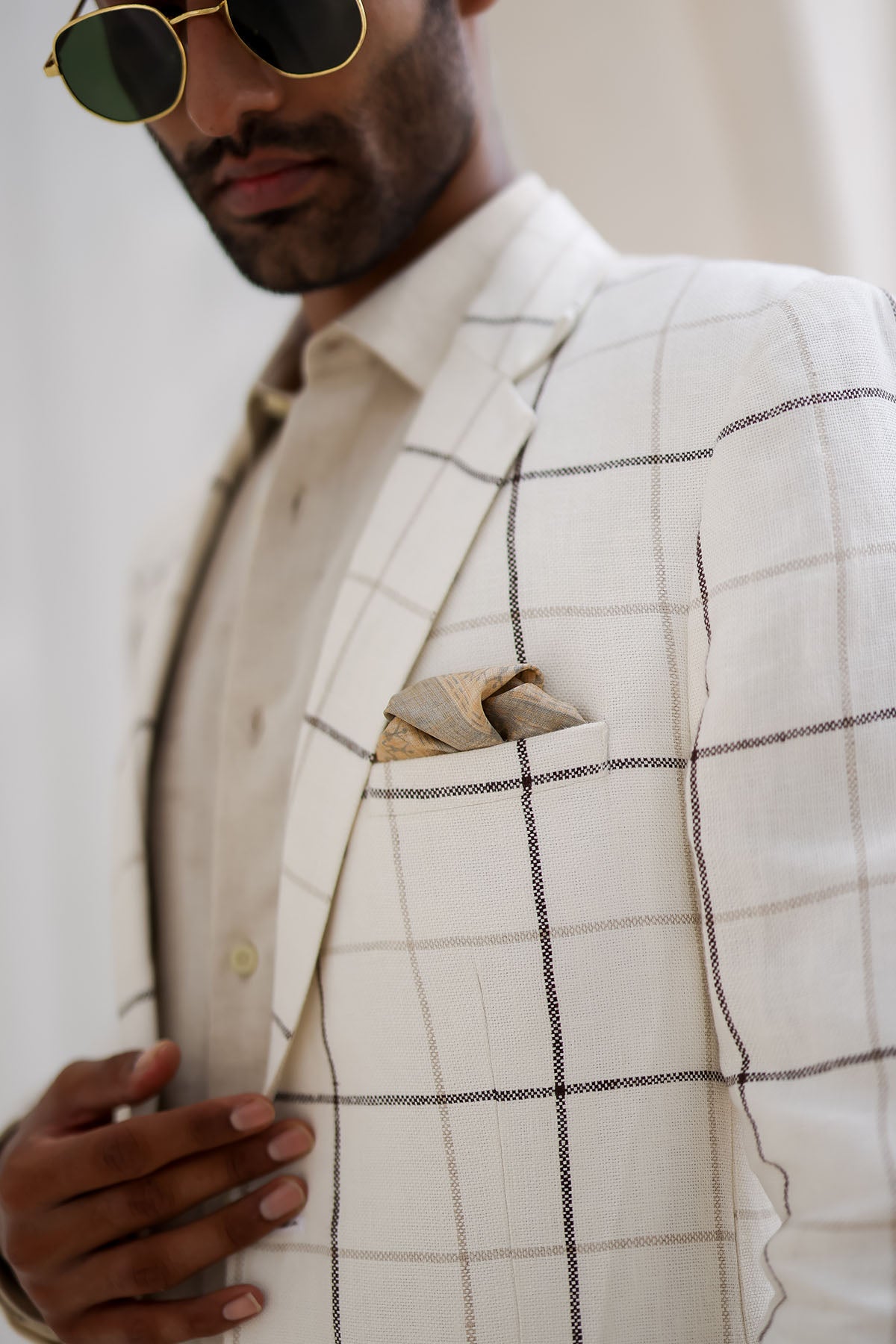 Porcelain White Windowpane Check Blazer Set