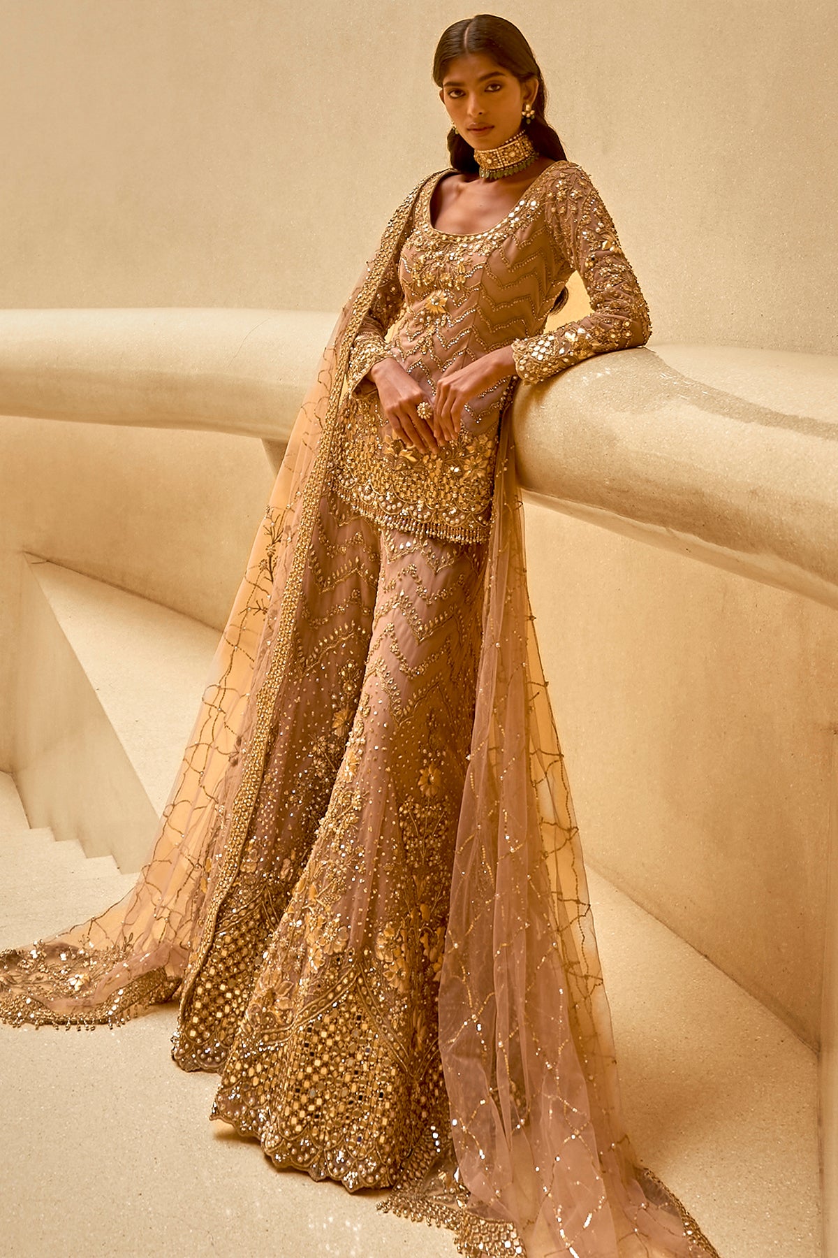 MAUVE PINK EMBROIDERED SHARARA SET
