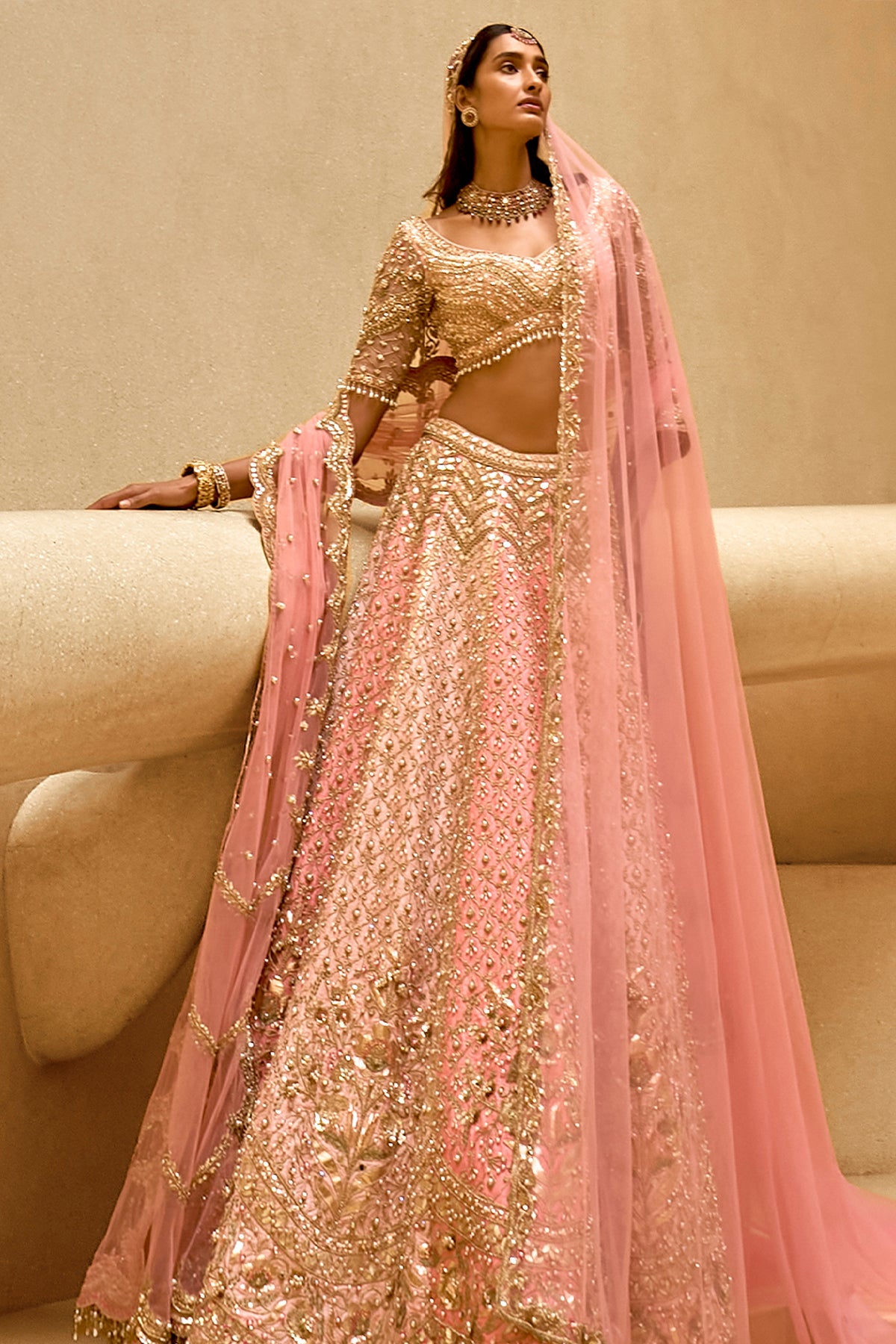 PINK ANDCORAL COUTURE LEHENGA SET