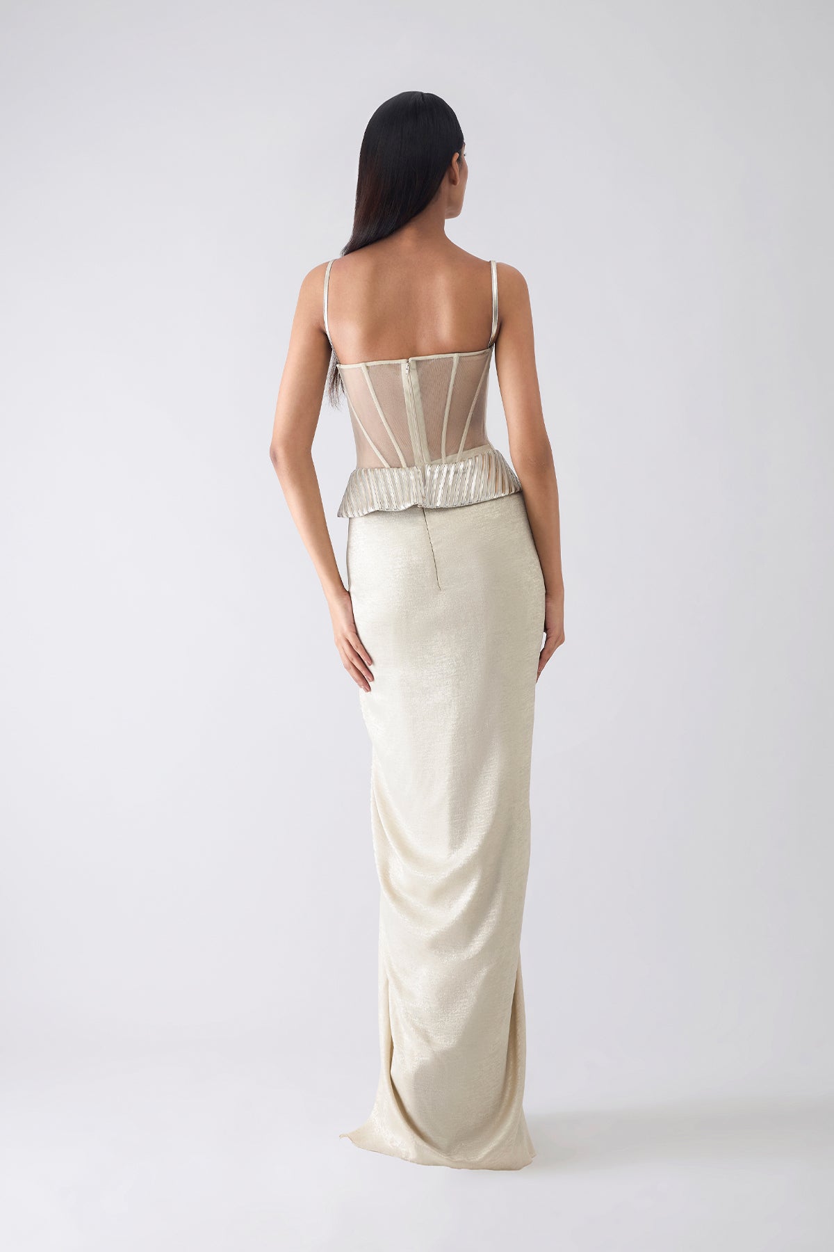 Metallic Structured Corset , Skirt And Drape