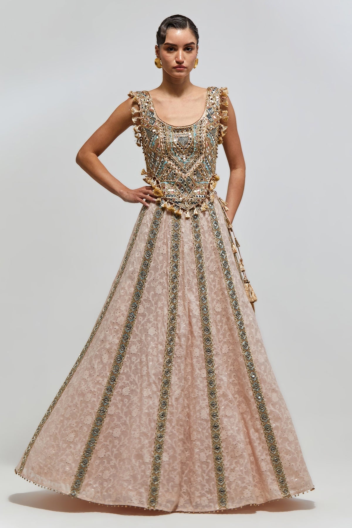 Mehrsa Blush Pink Georgette Half Back Covered Embroidered Choli And Katarwa Lehenga
