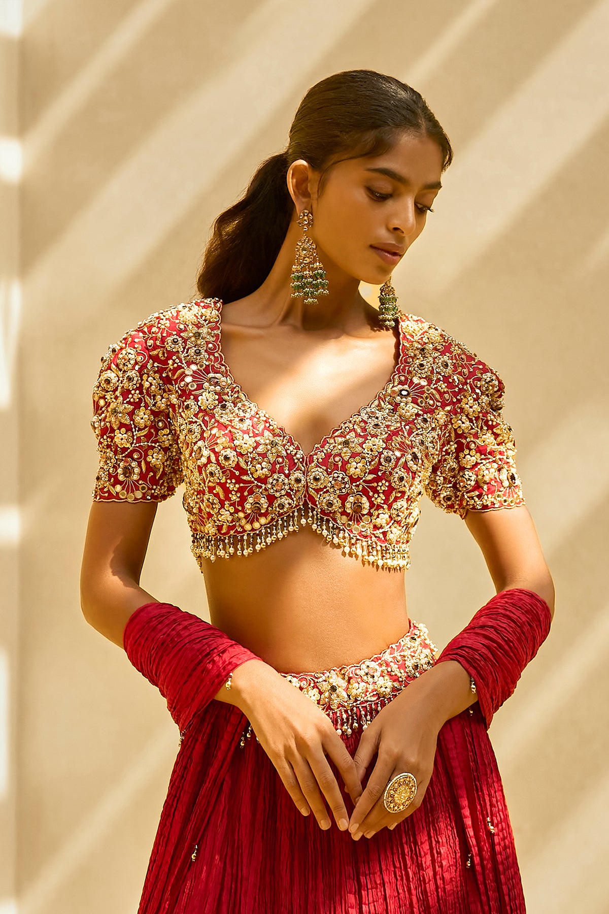 RUBY CRUSHED LEHENGA SET