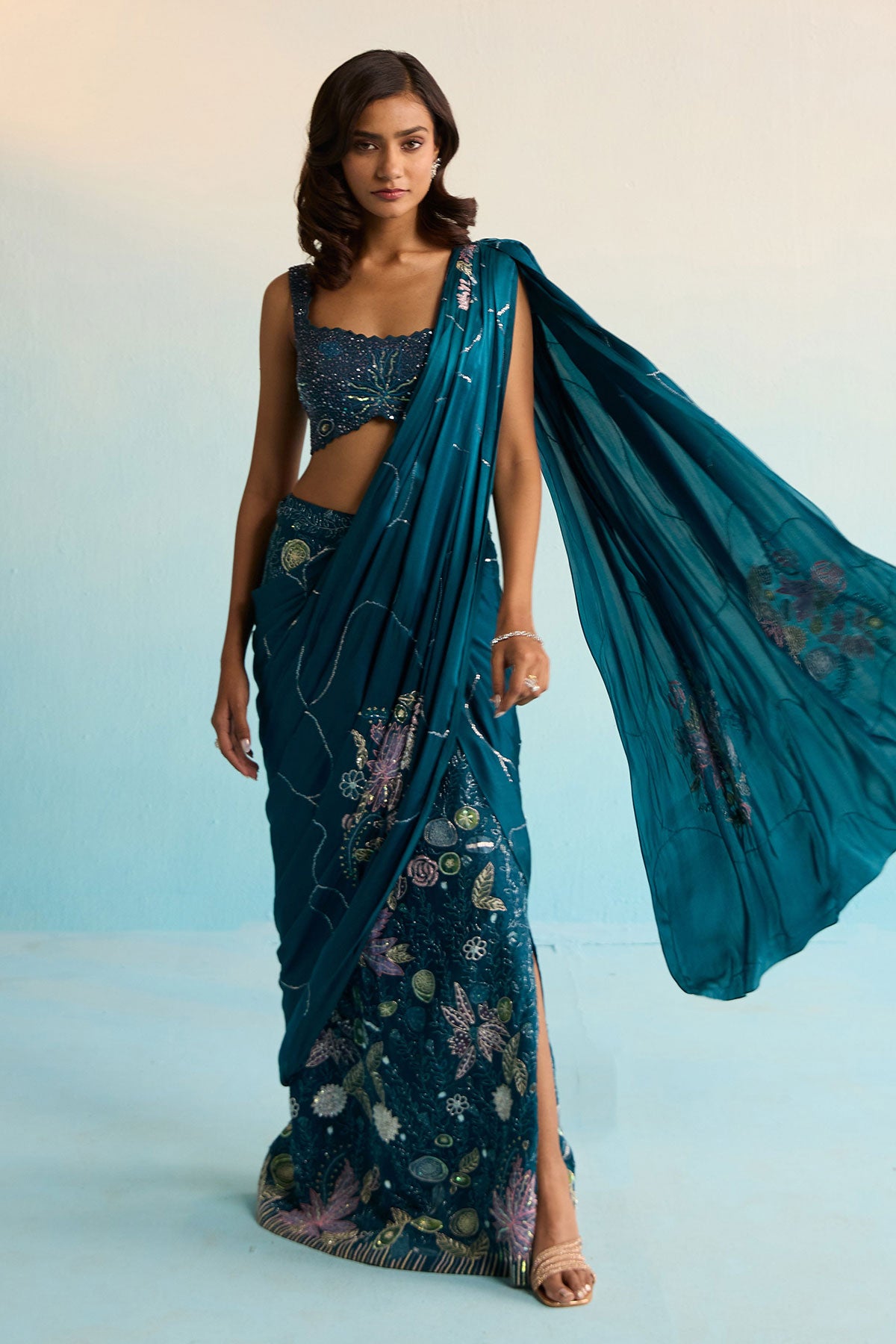 Elira Pre-Draped Satin Georgette Saree
