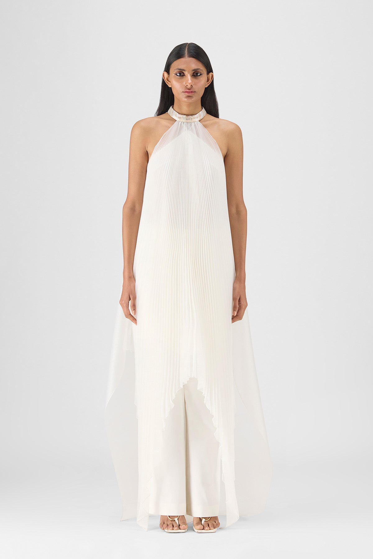 PLEATED HALTER DRESS