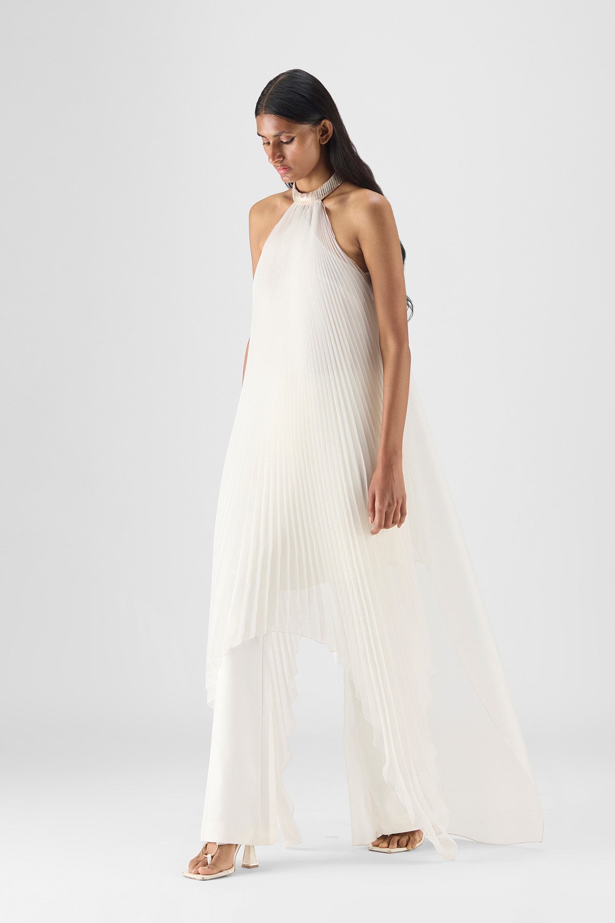 PLEATED HALTER DRESS