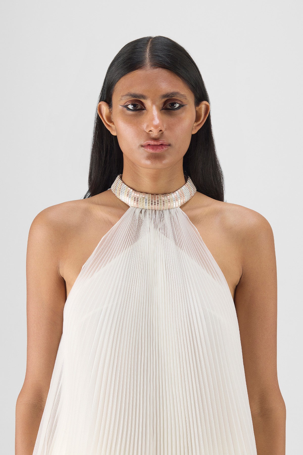 PLEATED HALTER DRESS