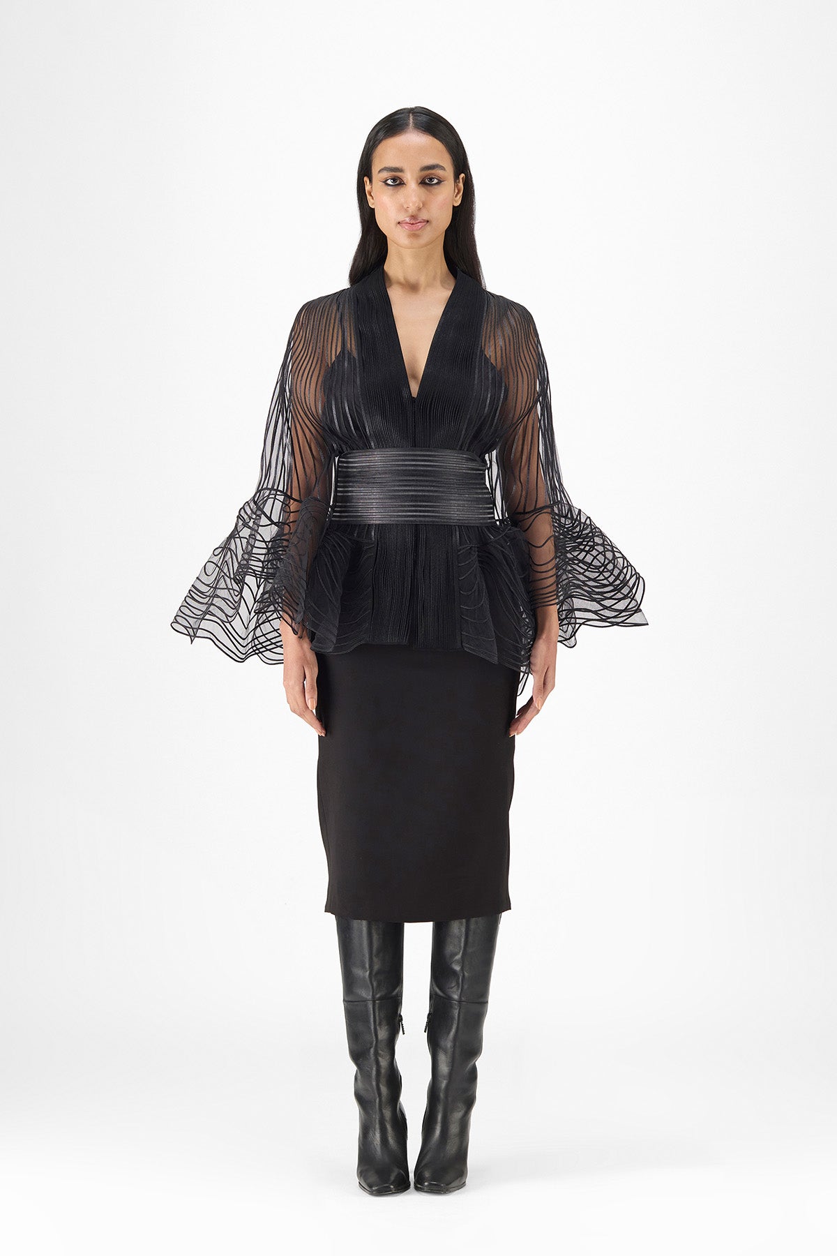METALLIC CORDED RUFFLE CAPE