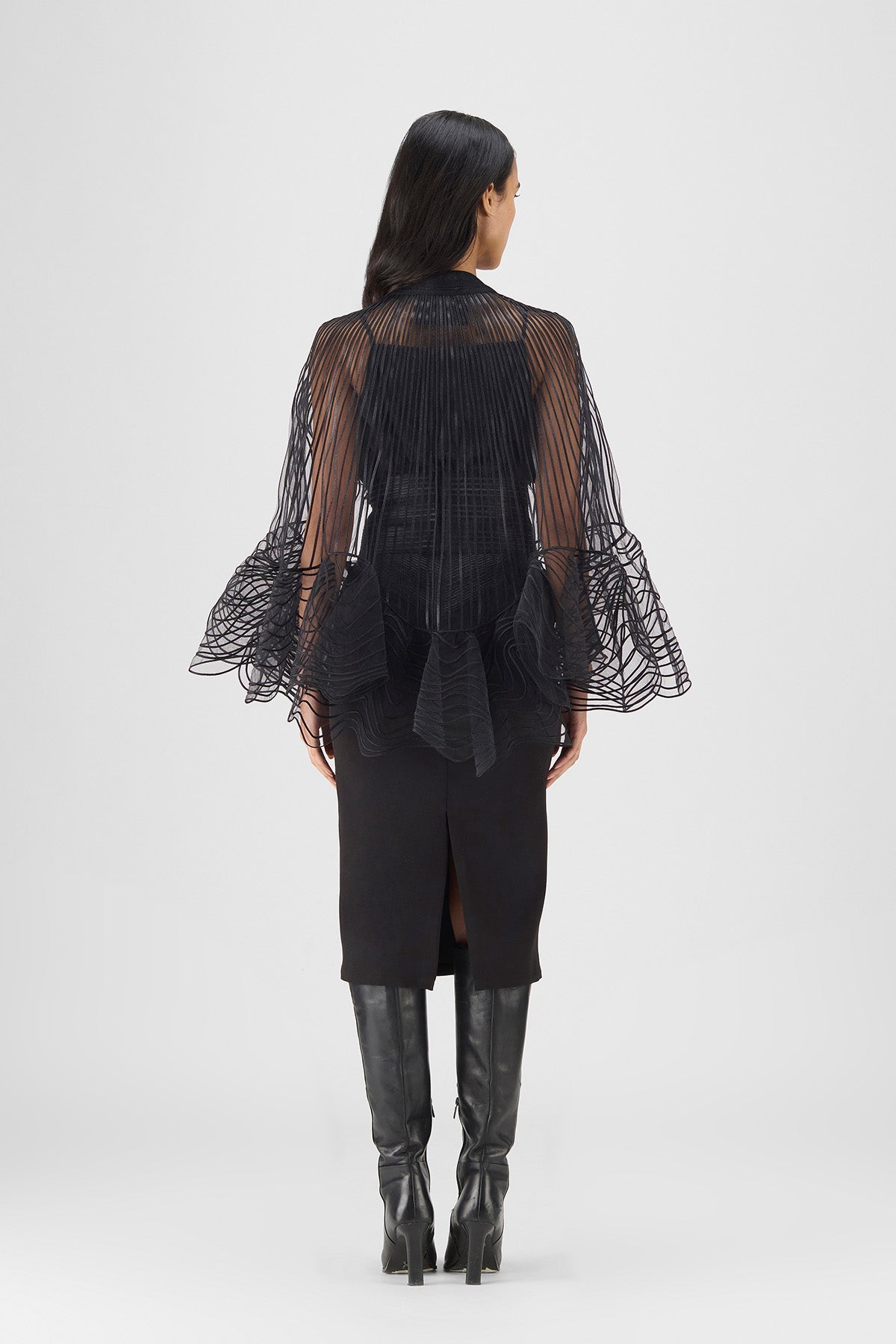 METALLIC CORDED RUFFLE CAPE