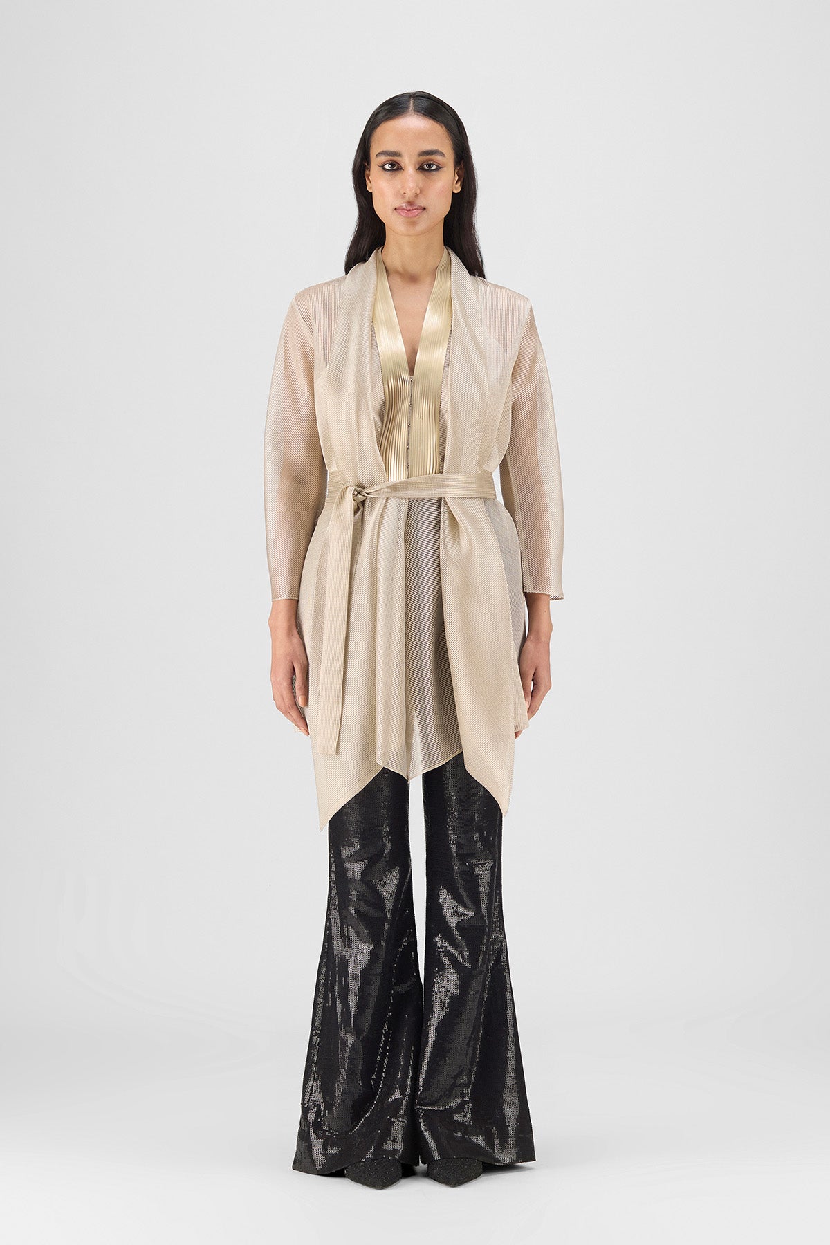 METALLIC DRAPED SHIRT