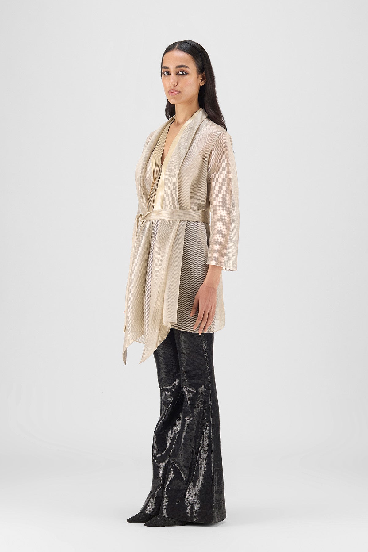 METALLIC DRAPED SHIRT
