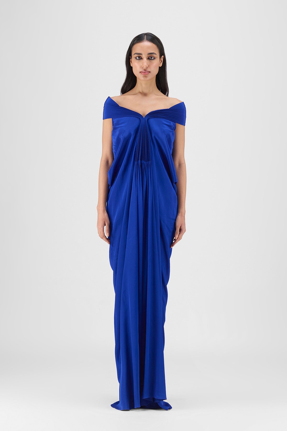 PLEATED COWL DRESS