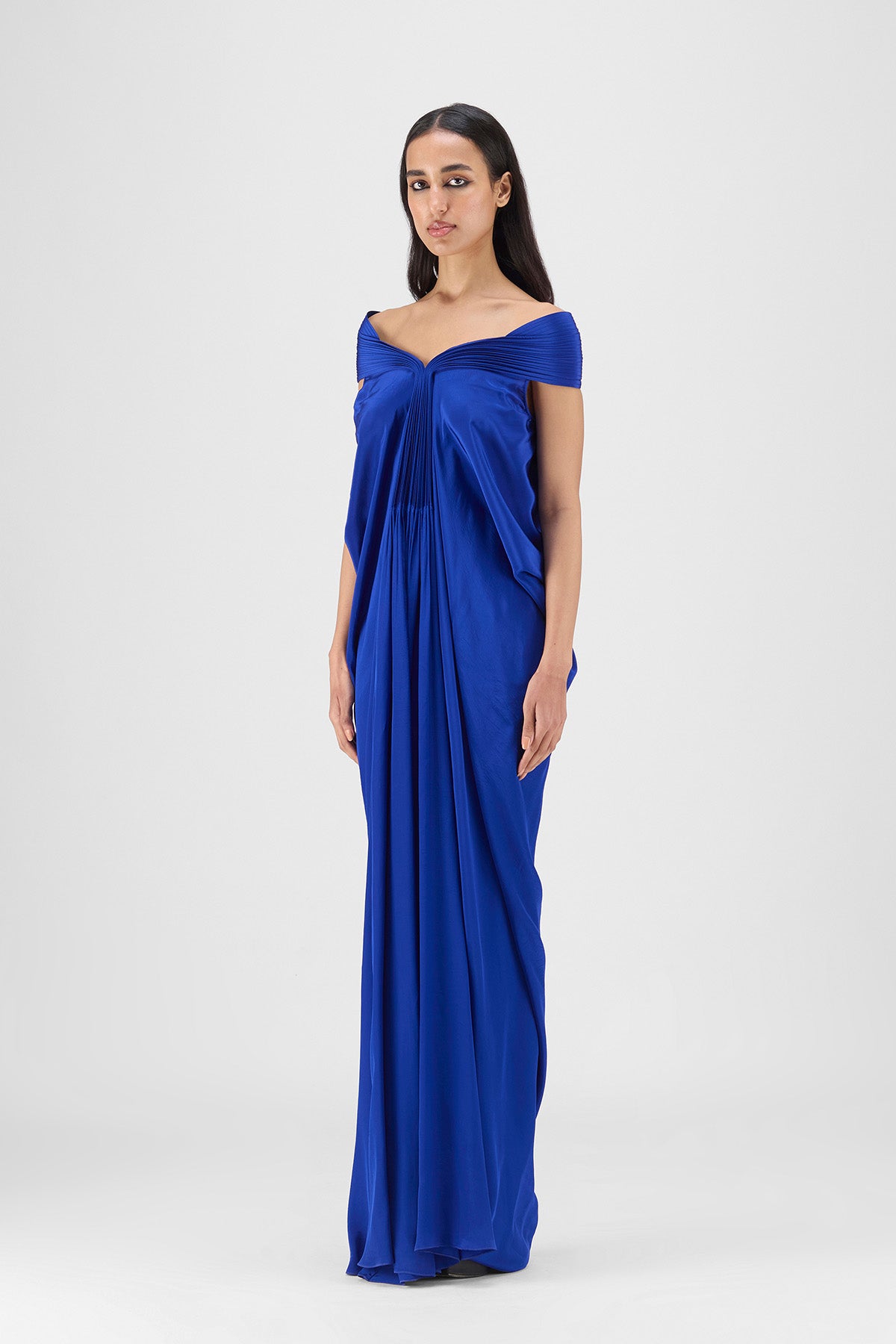 PLEATED COWL DRESS