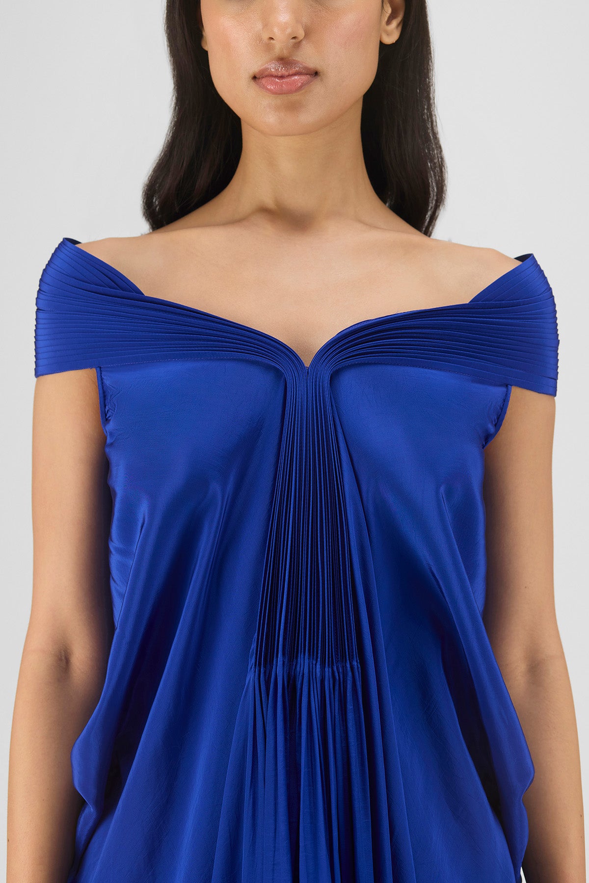 PLEATED COWL DRESS