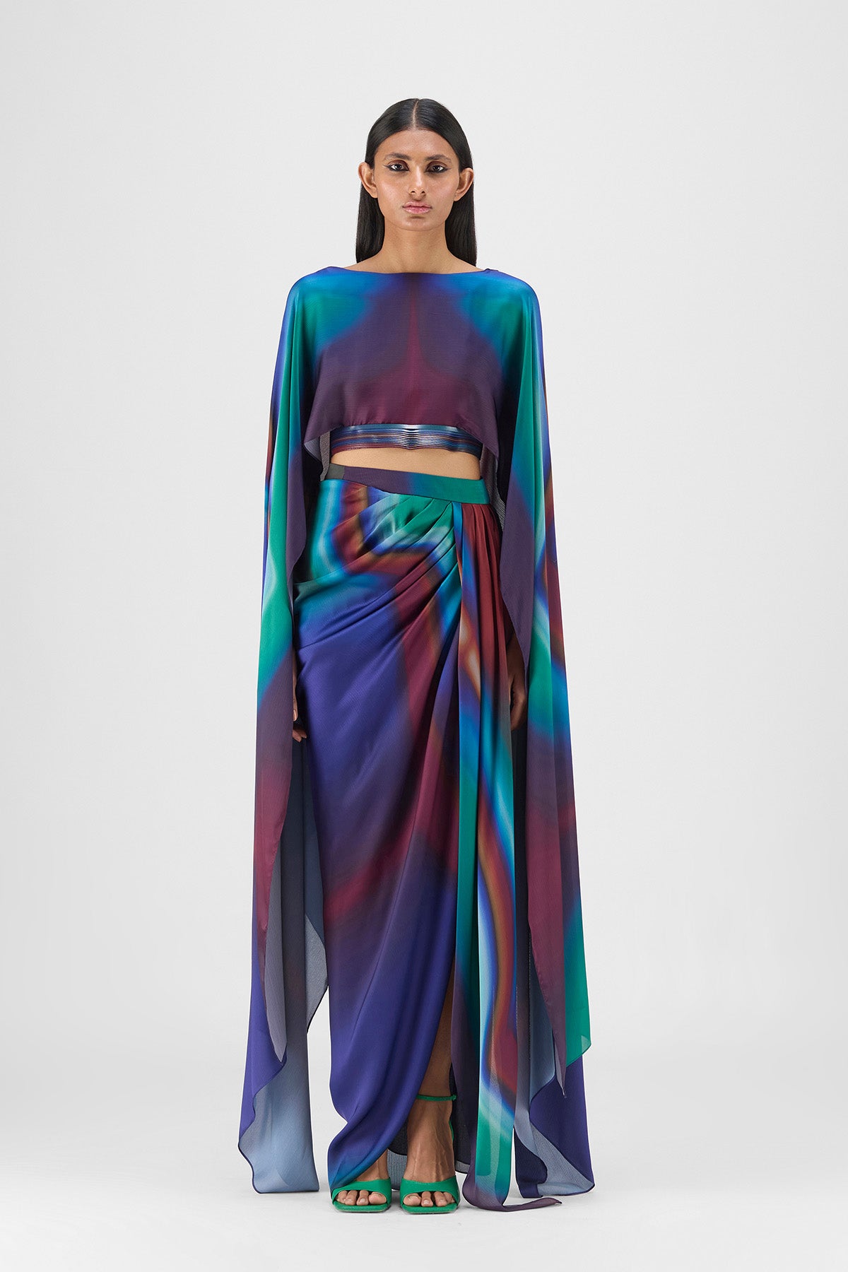 METALLIC WATERCOLOR CAPE AND SKIRT