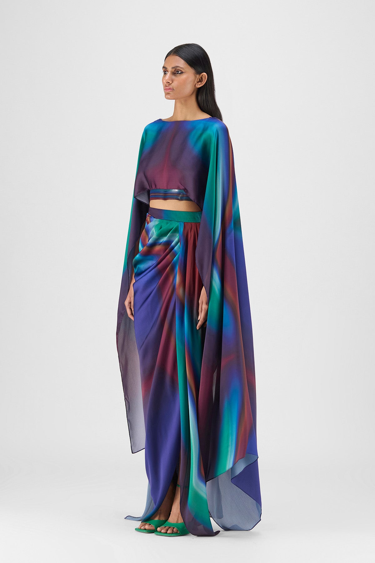 METALLIC WATERCOLOR CAPE AND SKIRT