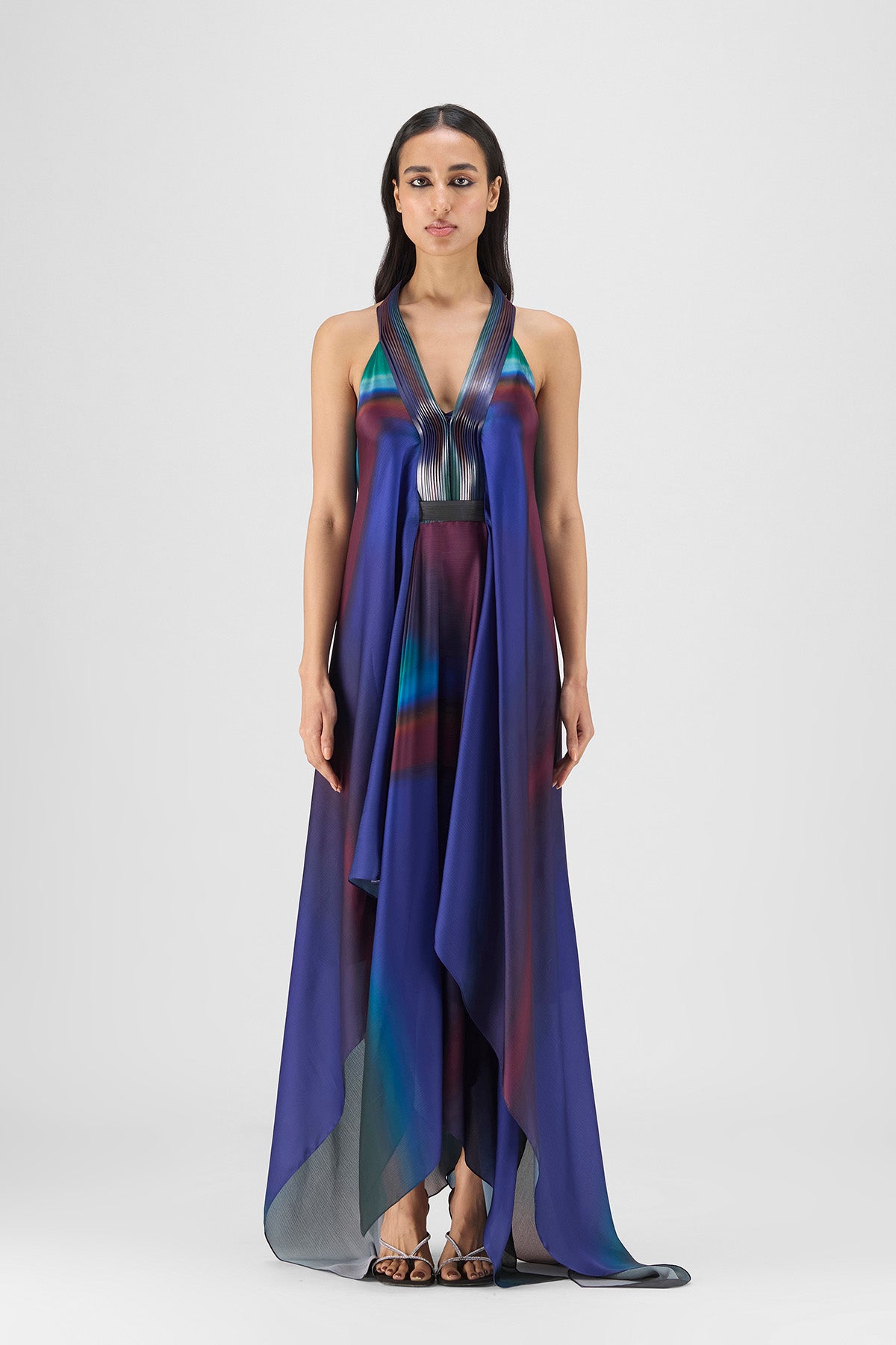 PLEATED WATERCOLOR FLUID DRESS