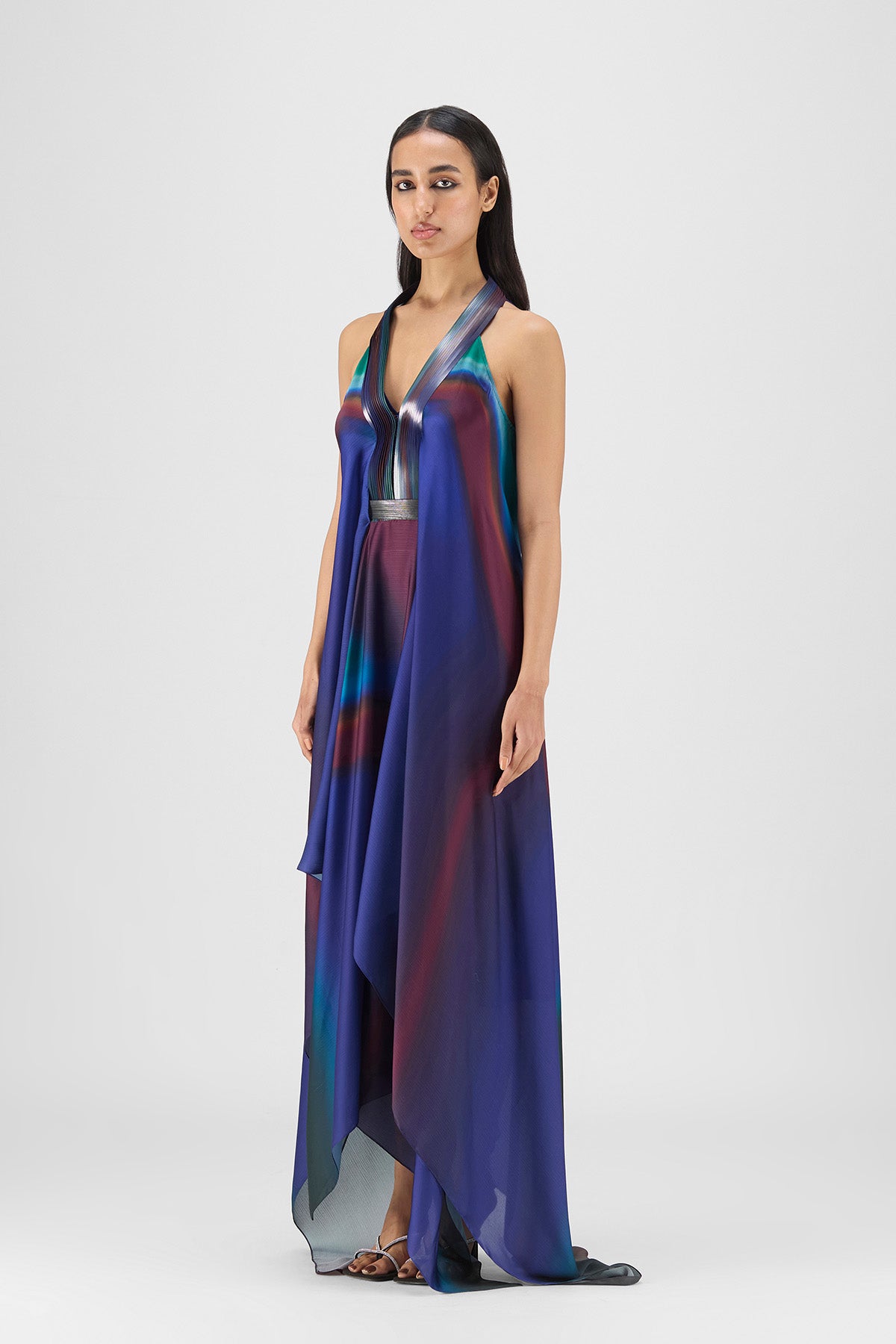 PLEATED WATERCOLOR FLUID DRESS